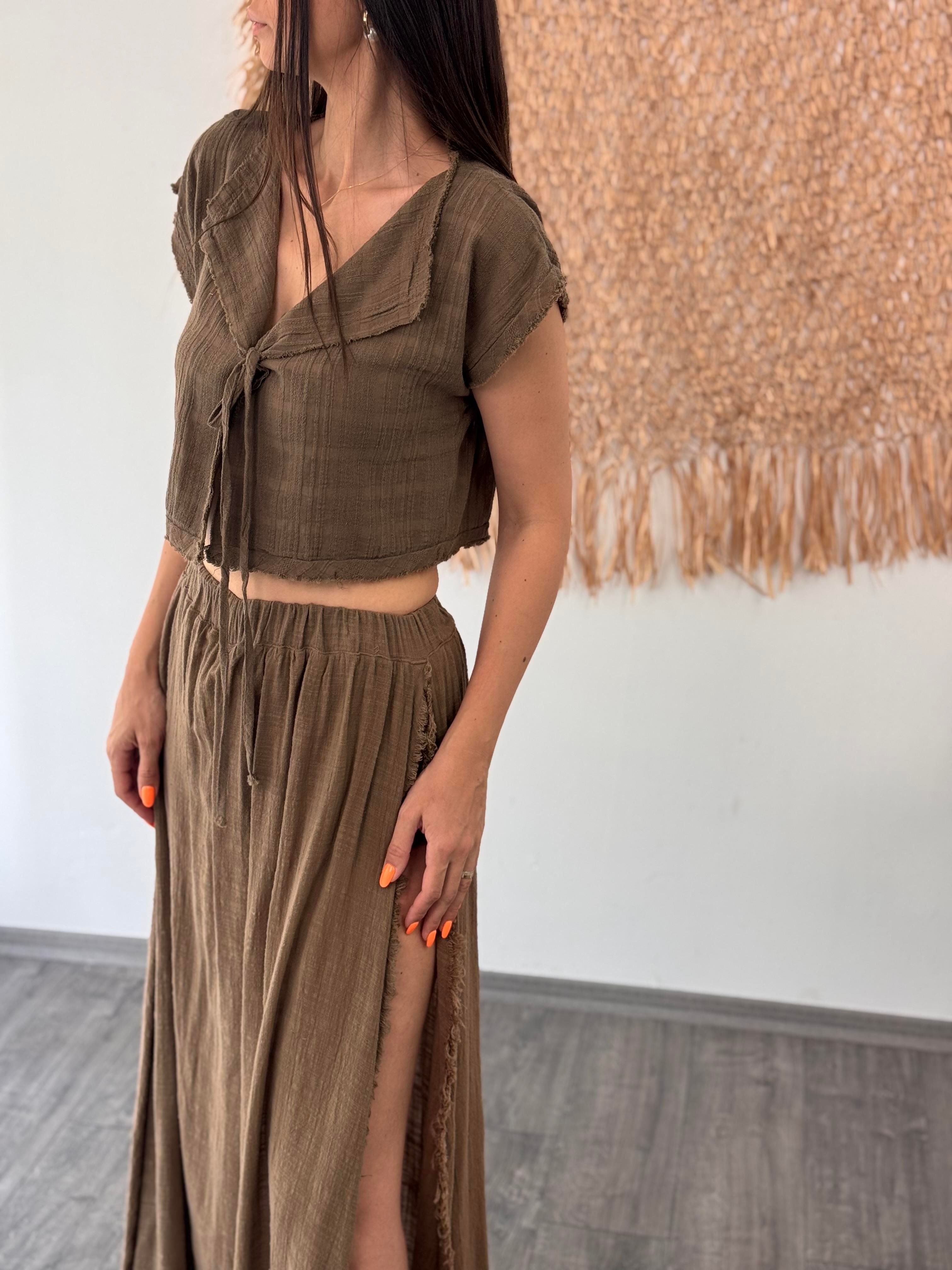 DUBAİ KAHVE ŞORTLU ETEK