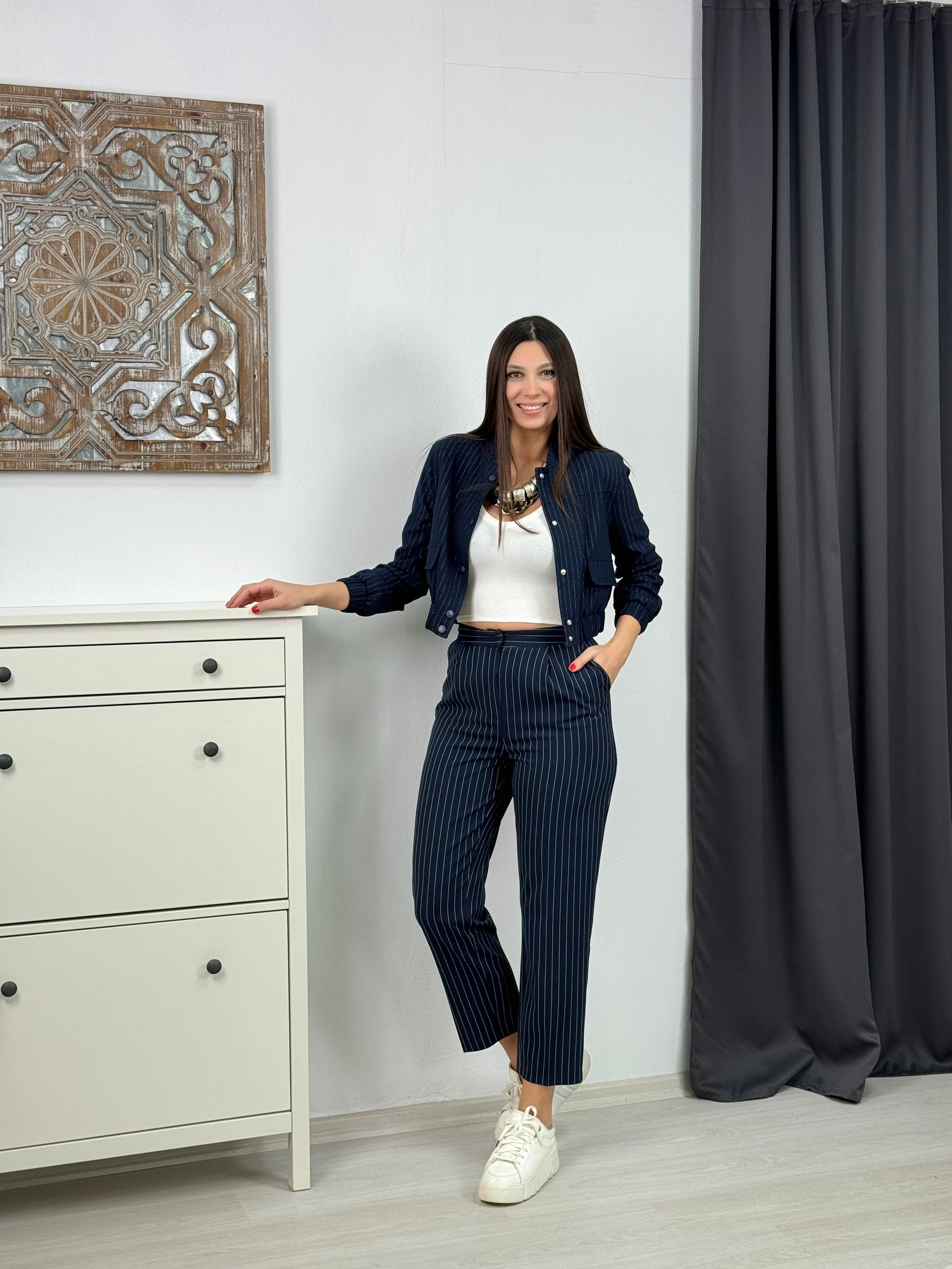 ELAN ÇİZGİLİ LACİVERT PANTOLON