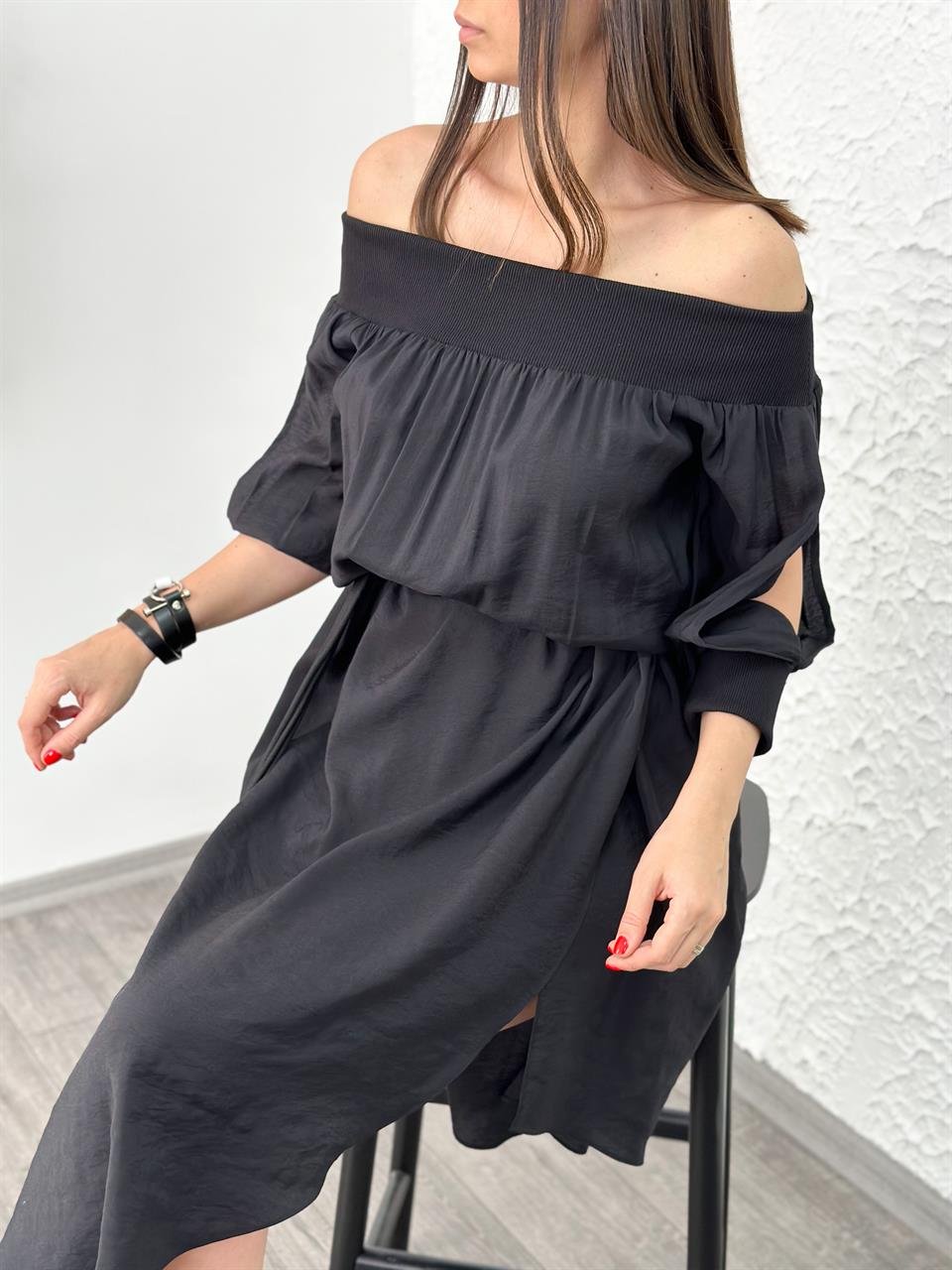ELEN SİYAH TASARIM ELBİSE