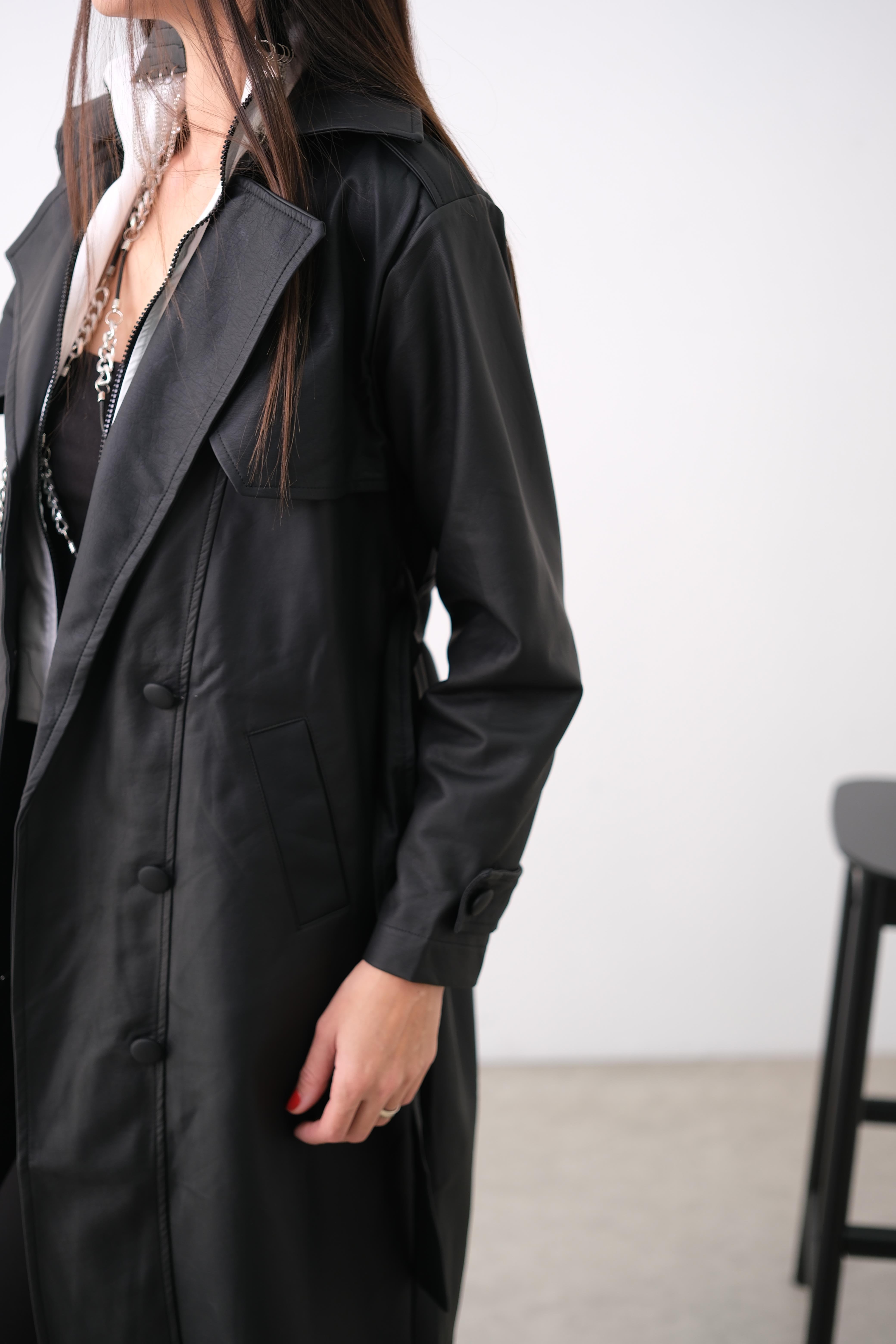 ELLA SİYAH DERİ TRENÇKOT