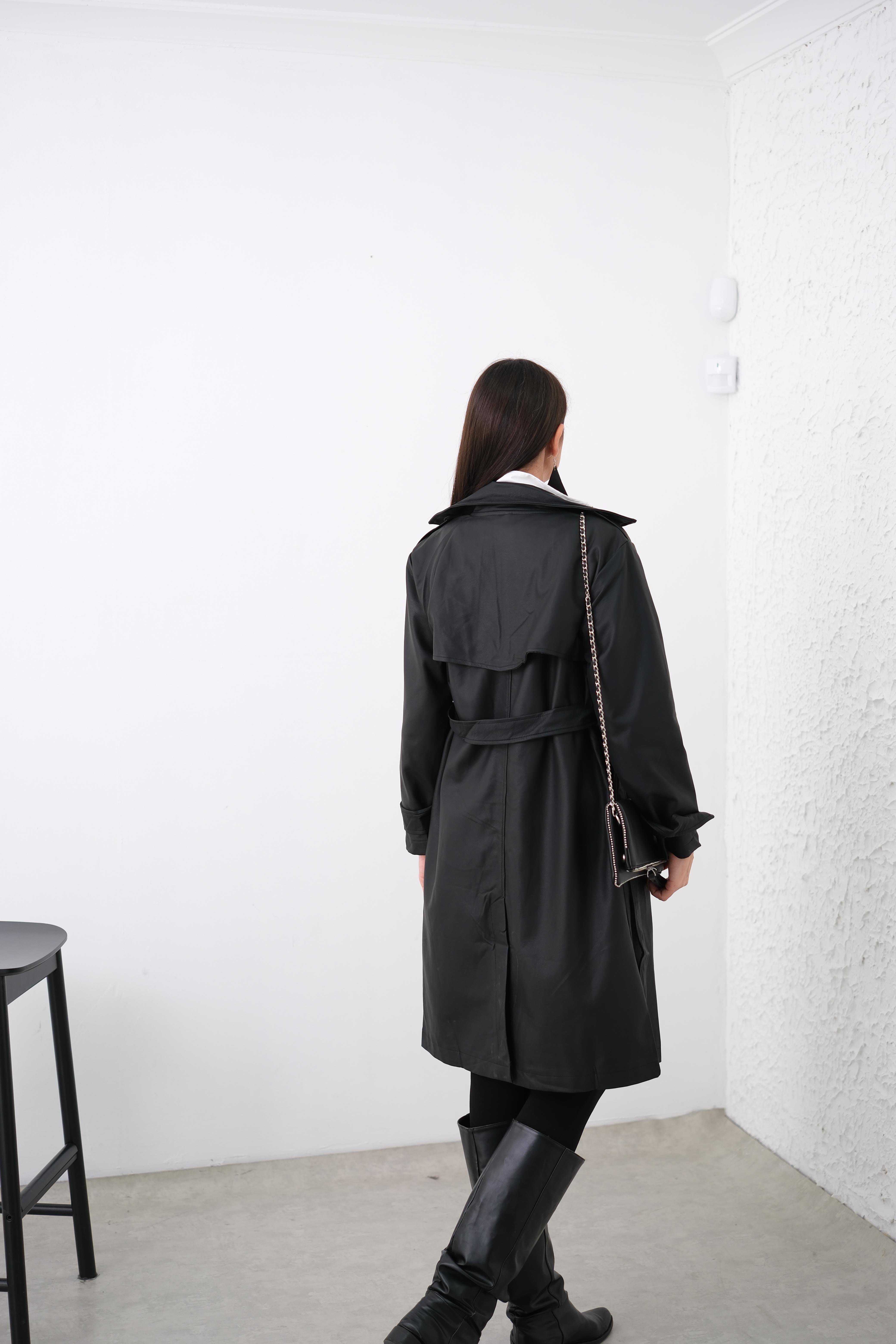 ELLA SİYAH DERİ TRENÇKOT