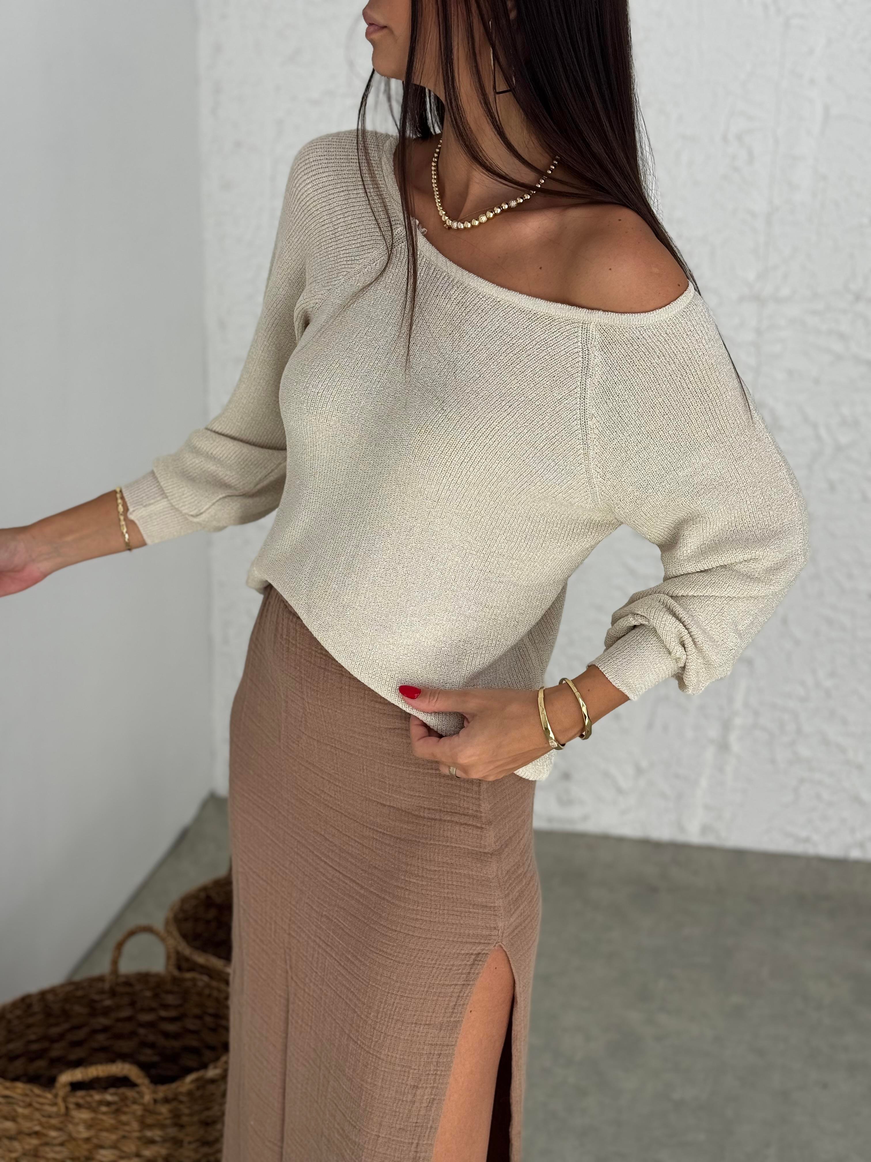 FİRU KAYIK YAKA MERSERİZE KEMİK BLUZ