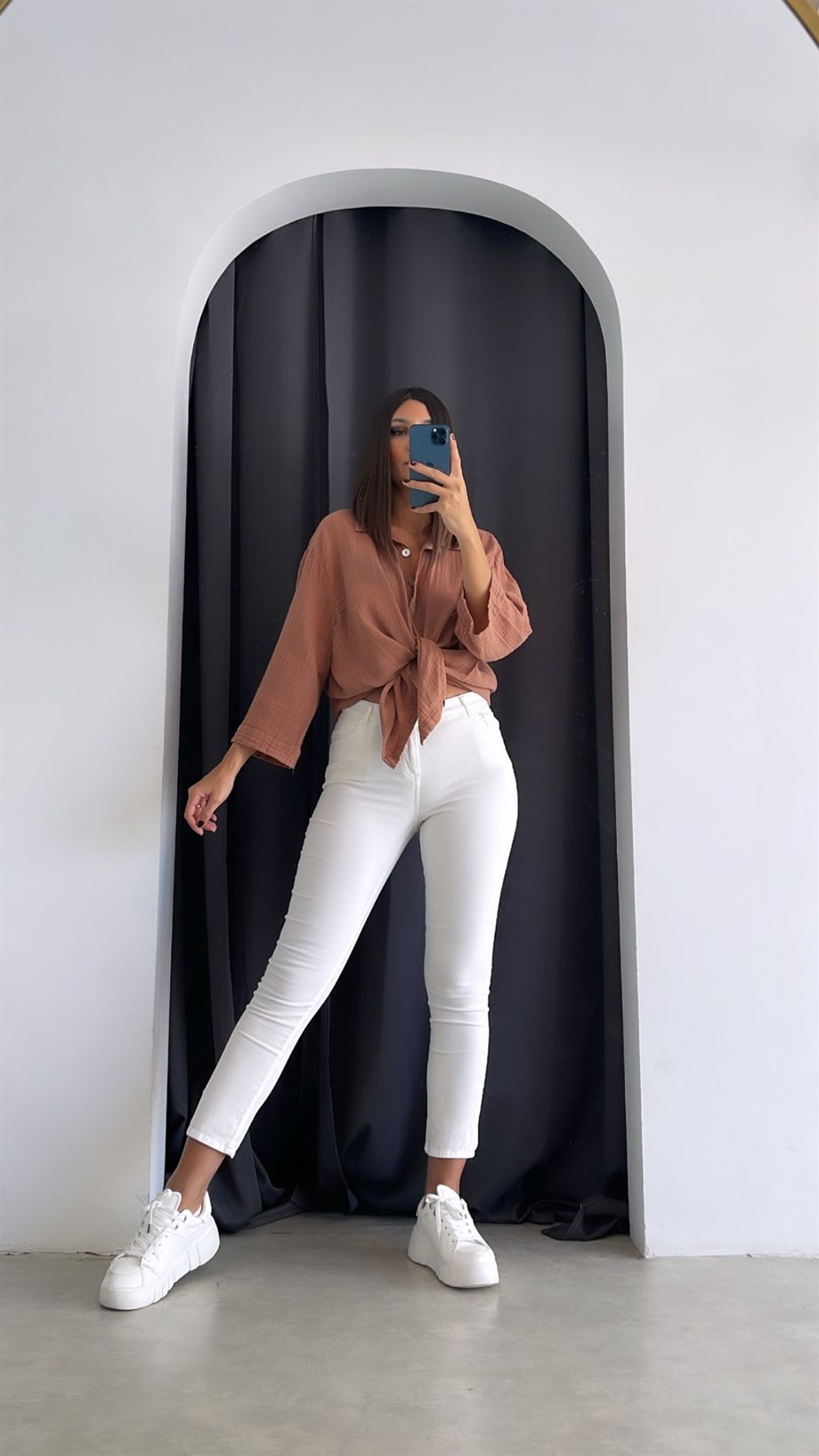 FLAKE BEYAZ KADİFE PANTOLON