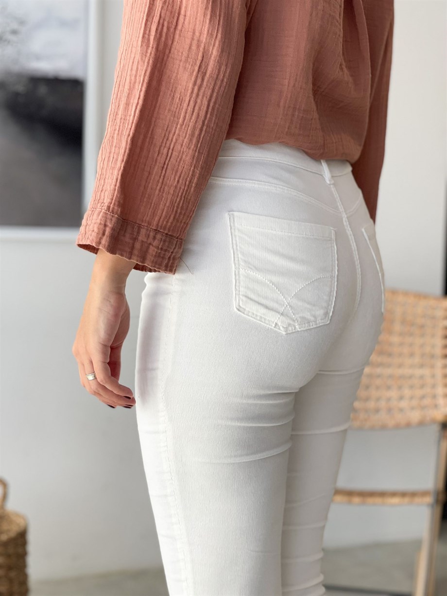 FLAKE BEYAZ KADİFE PANTOLON