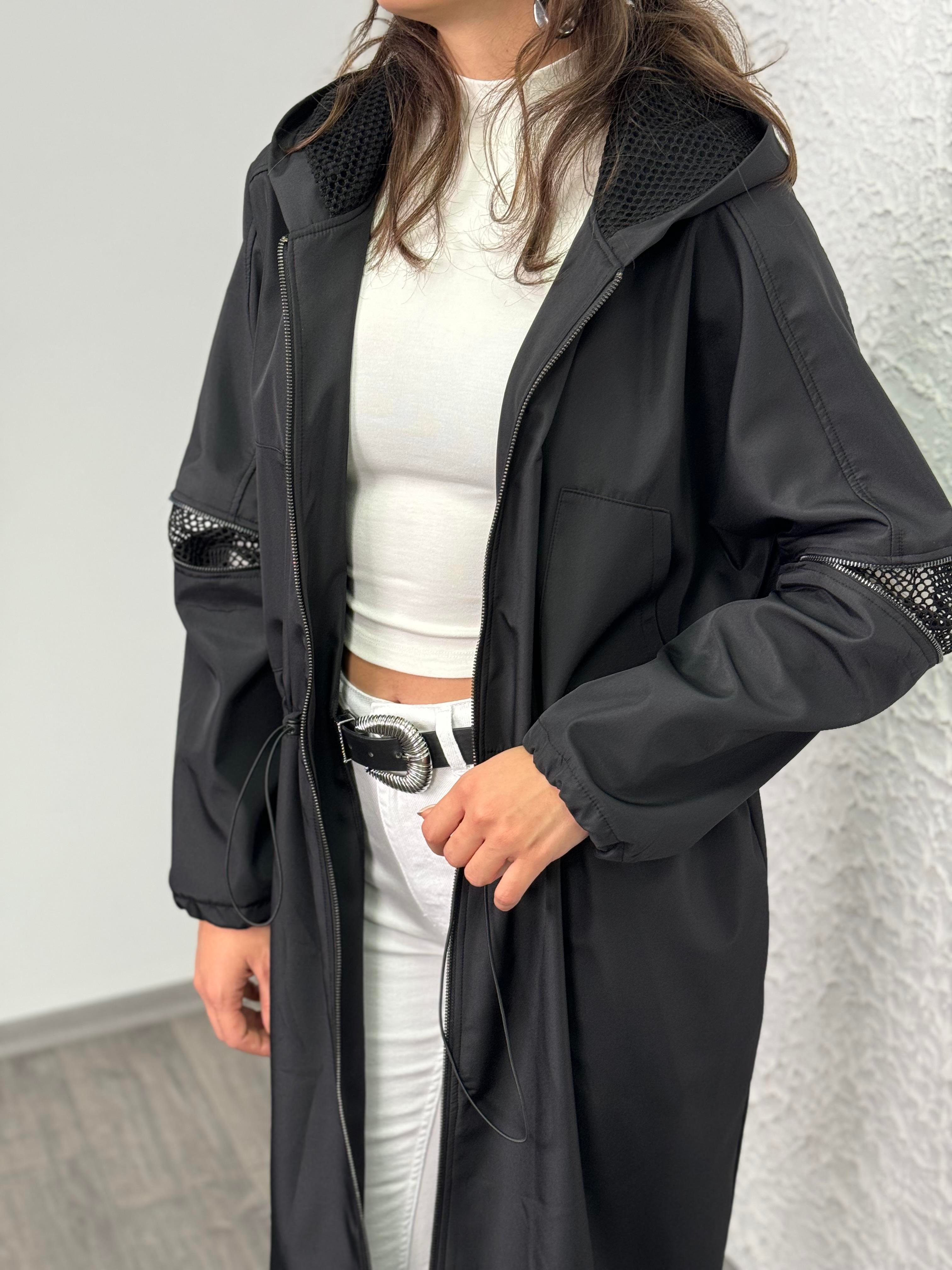 FOLA SİYAH TASARIM TRENÇKOT