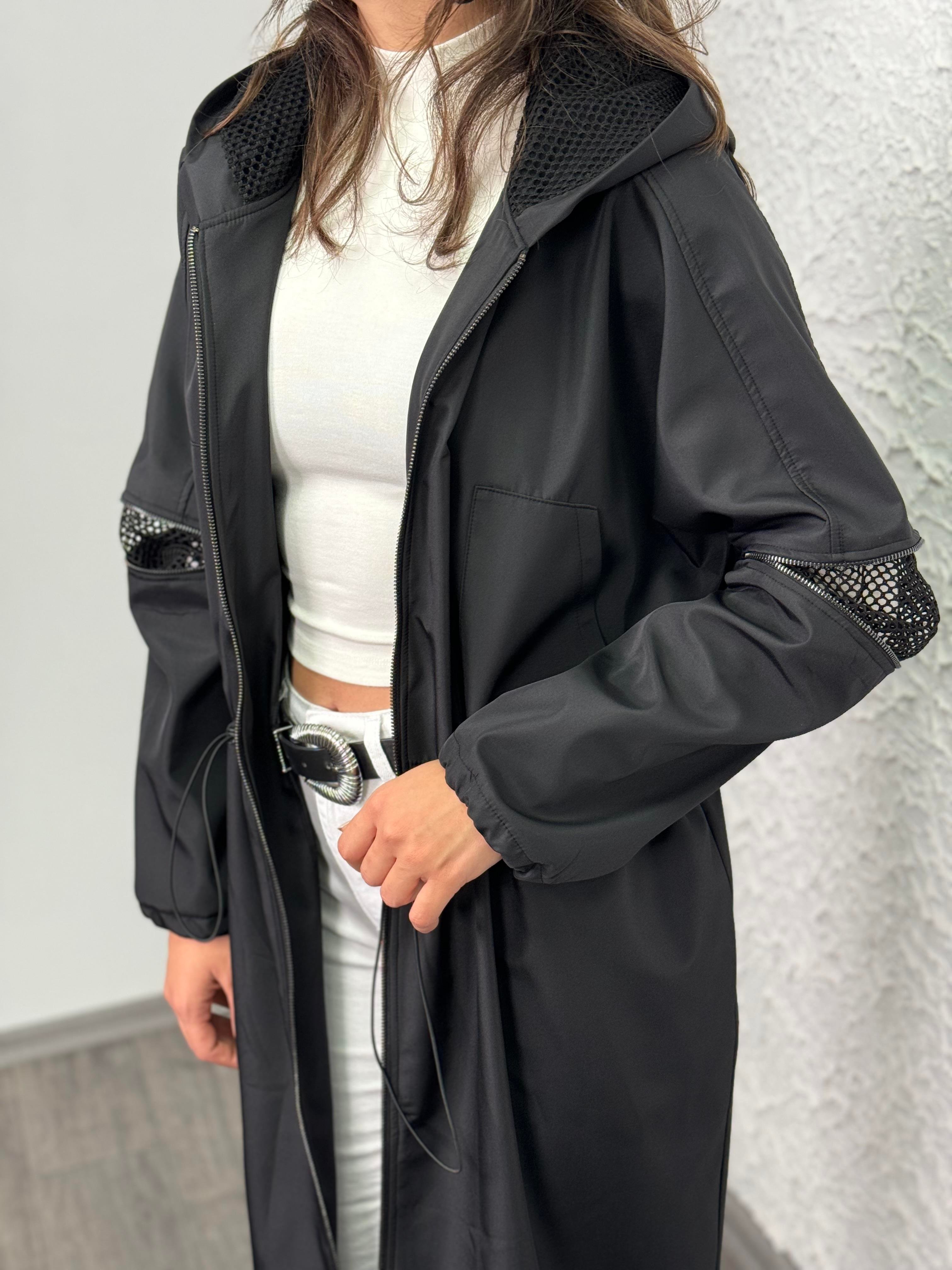 FOLA SİYAH TASARIM TRENÇKOT