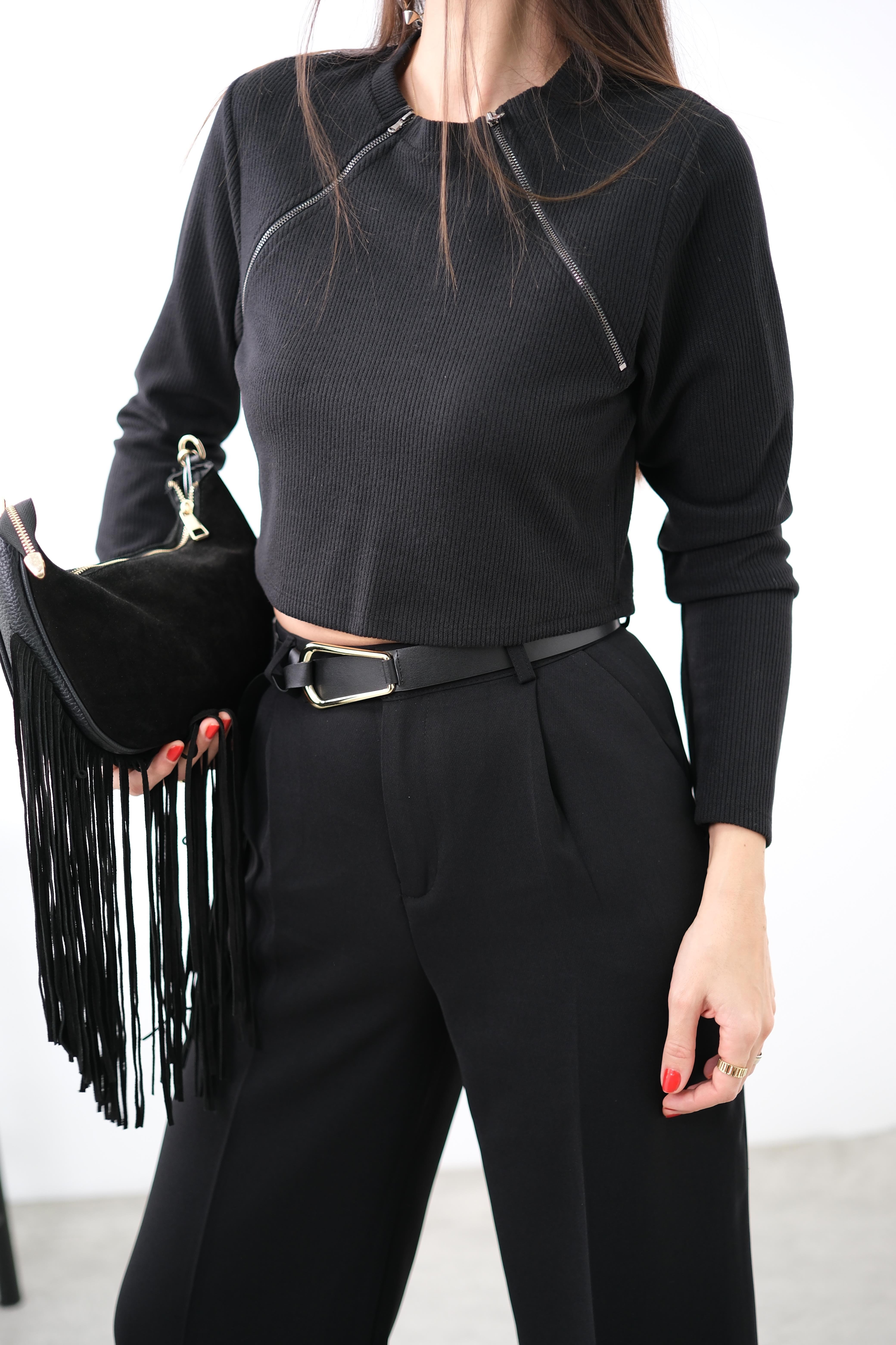 FONE ÇİFT FERMUARLI TRİKO BLUZ