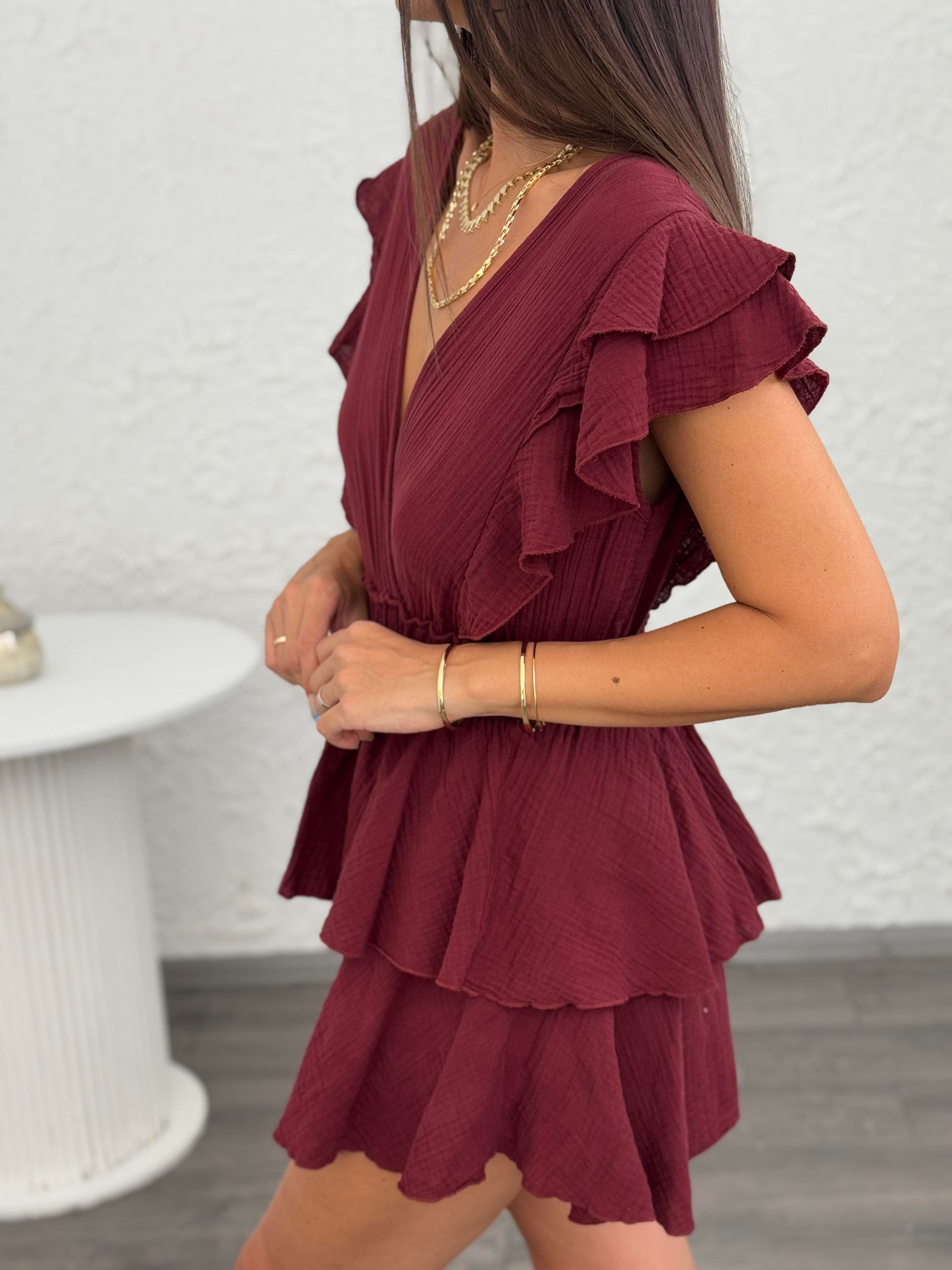 FRİDA ŞORTLU BORDO ELBİSE