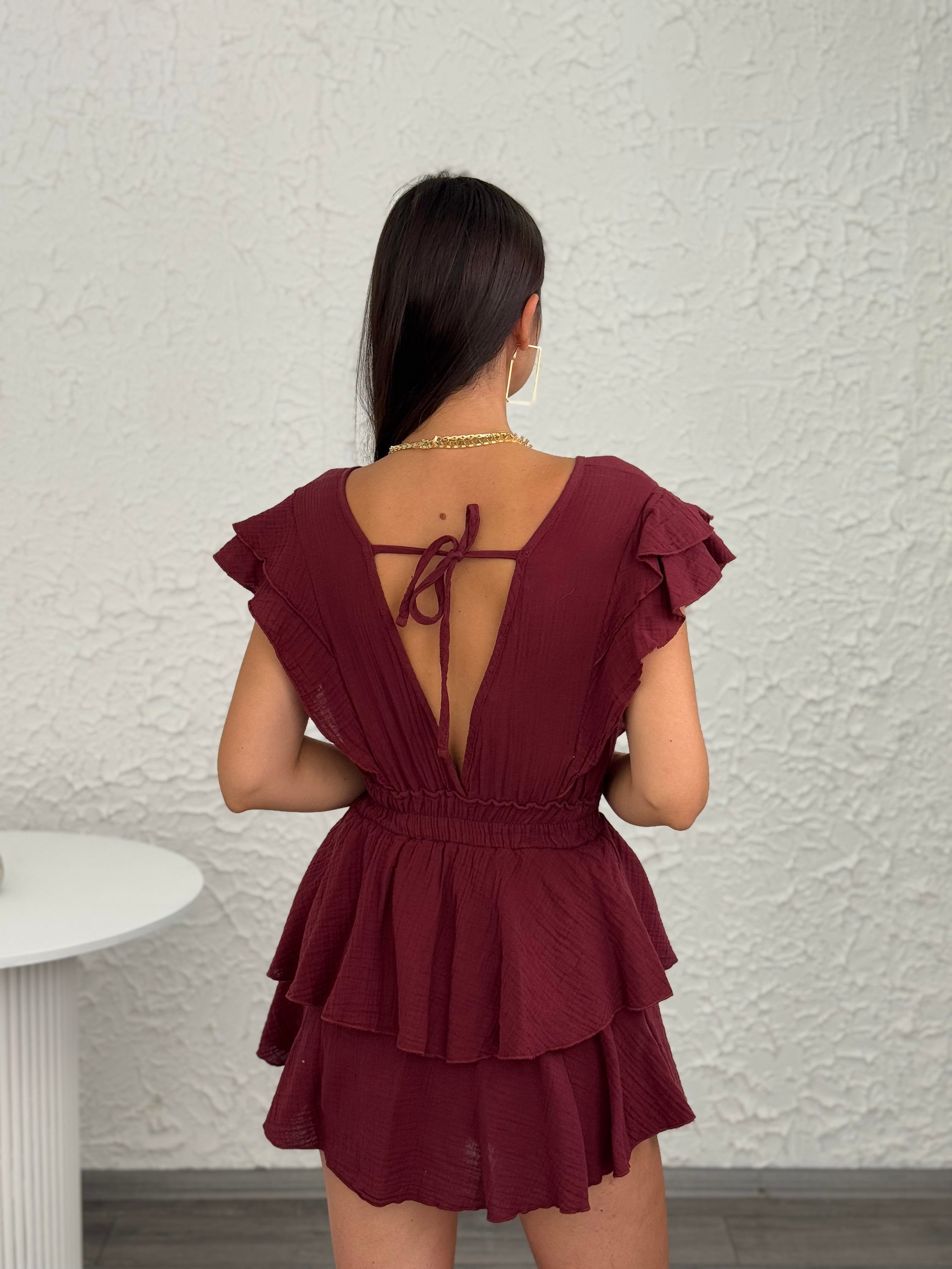 FRİDA ŞORTLU BORDO ELBİSE