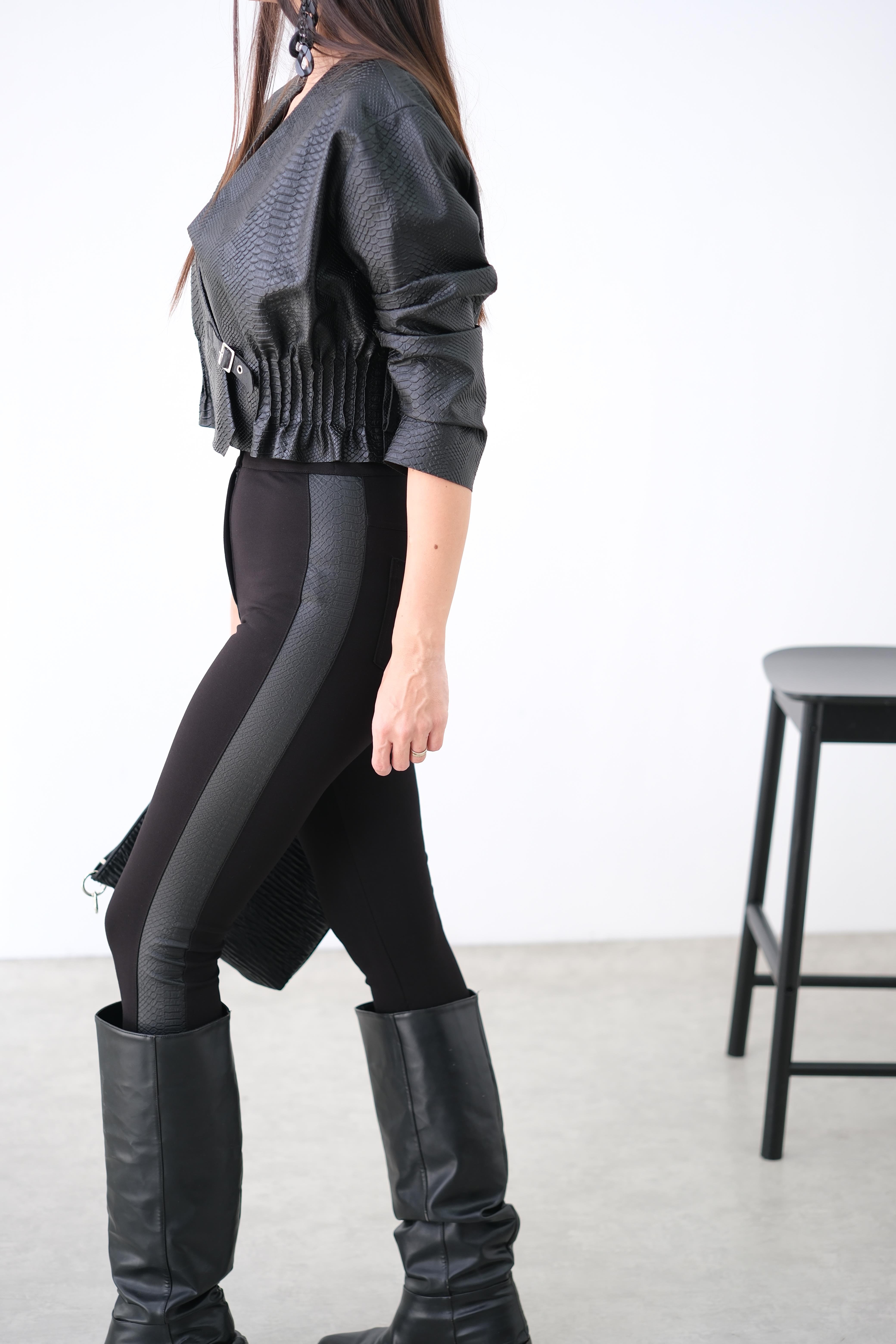 FULLY CROCO DETAYLI SİYAH TAYT PANTOLON