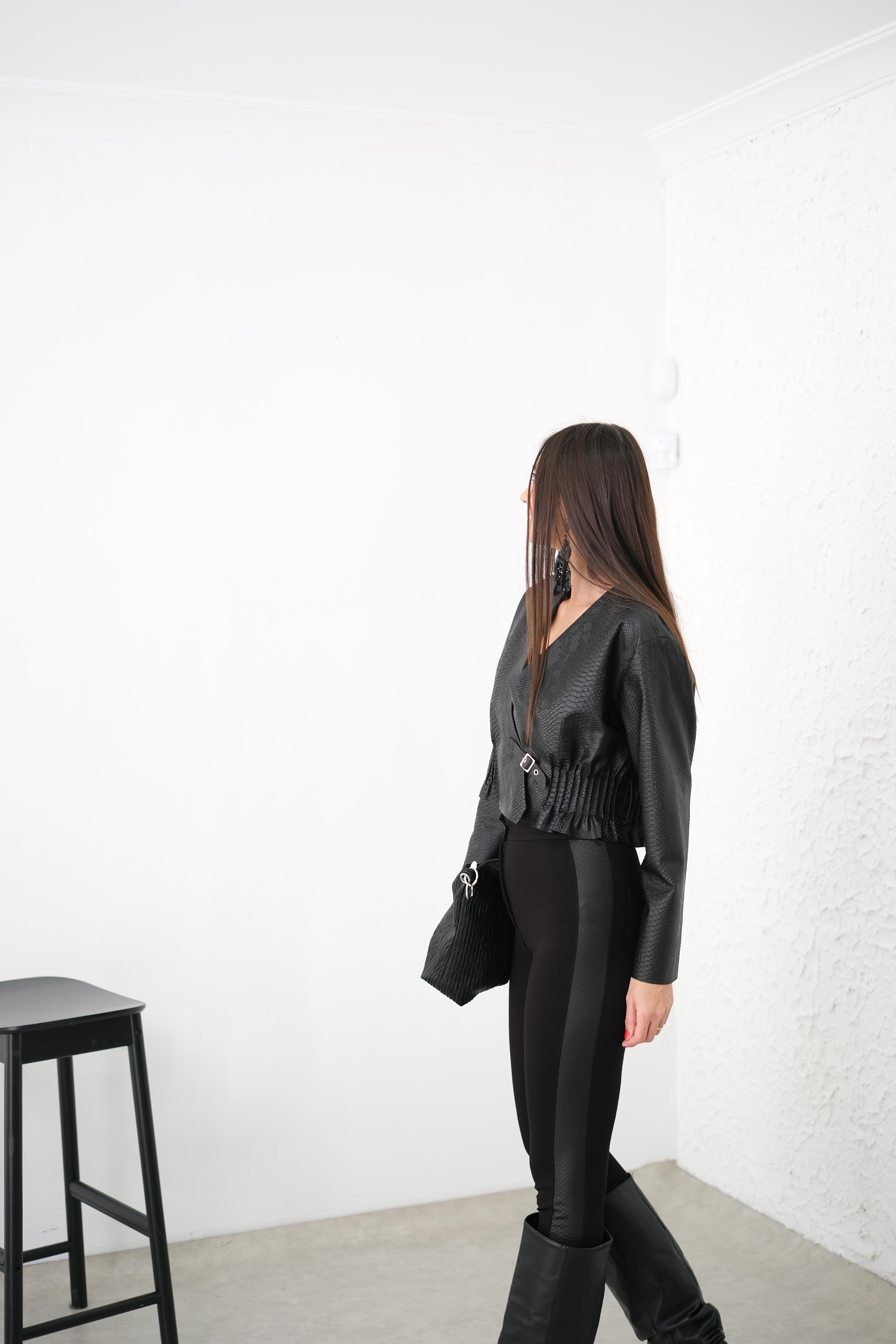 FULLY CROCO DETAYLI SİYAH TAYT PANTOLON