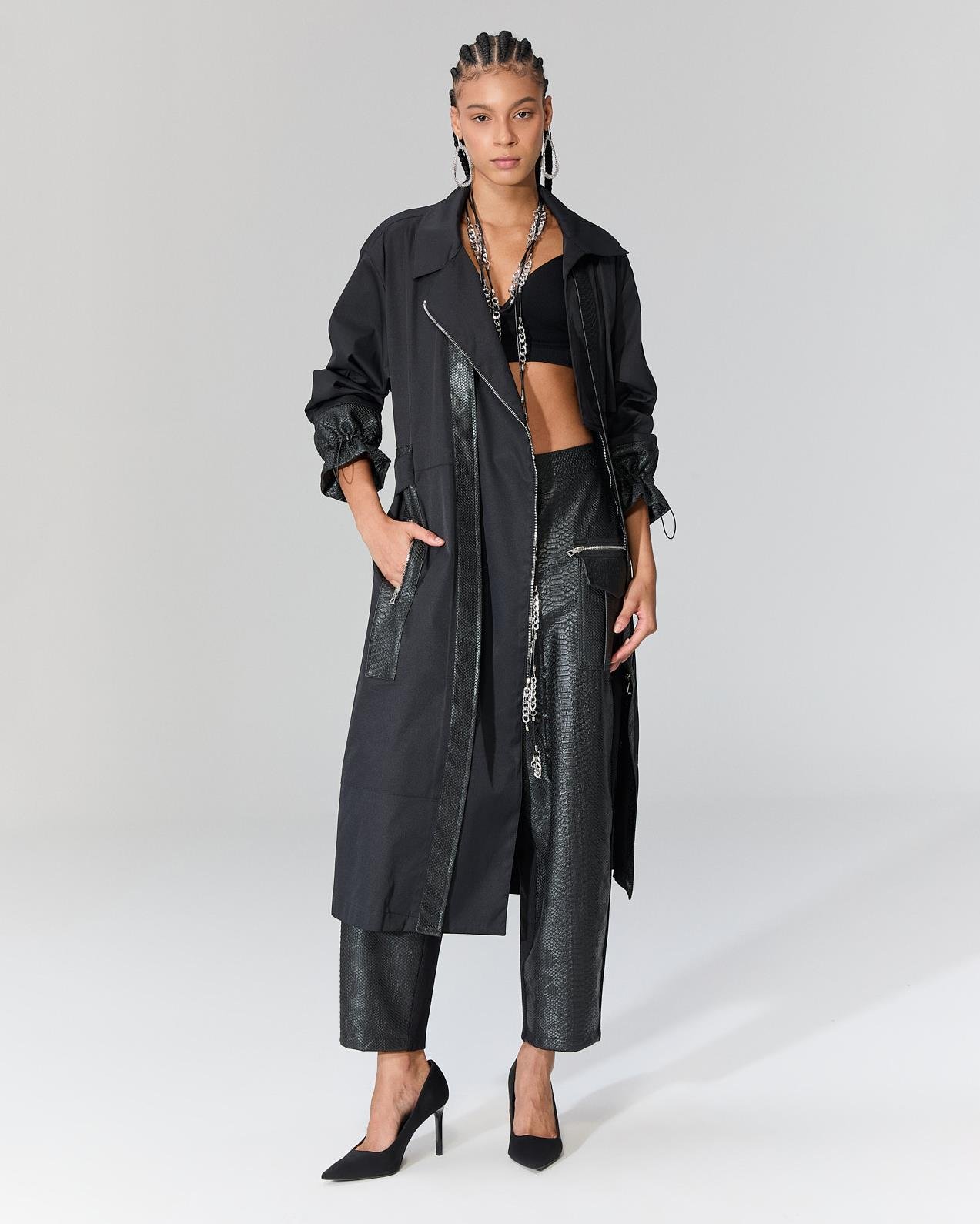 FULLY CROCO DETAYLI UZUN CEKET