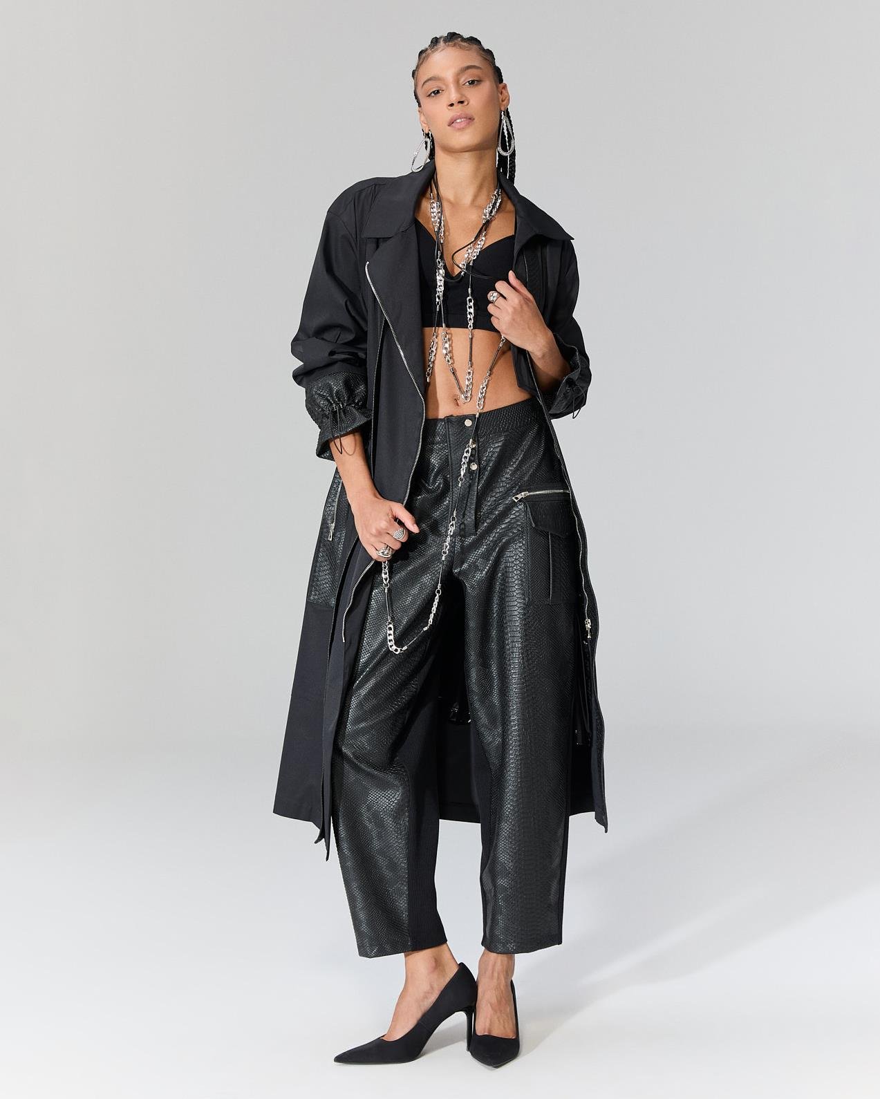 FULLY CROCO DETAYLI UZUN CEKET