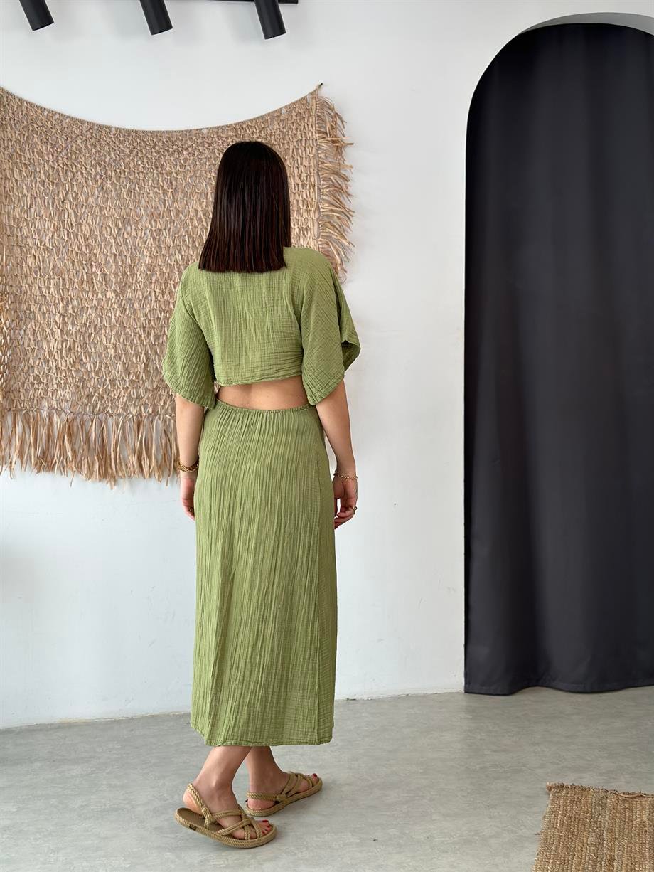 GULIA SAGE GREEN MÜSLİN ELBİSE