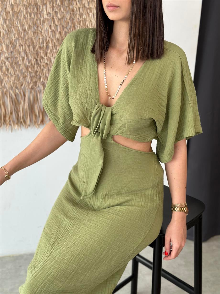 GULIA SAGE GREEN MÜSLİN ELBİSE