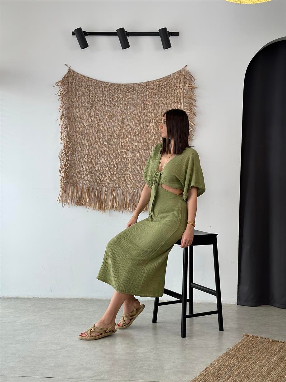 GULIA SAGE GREEN MÜSLİN ELBİSE