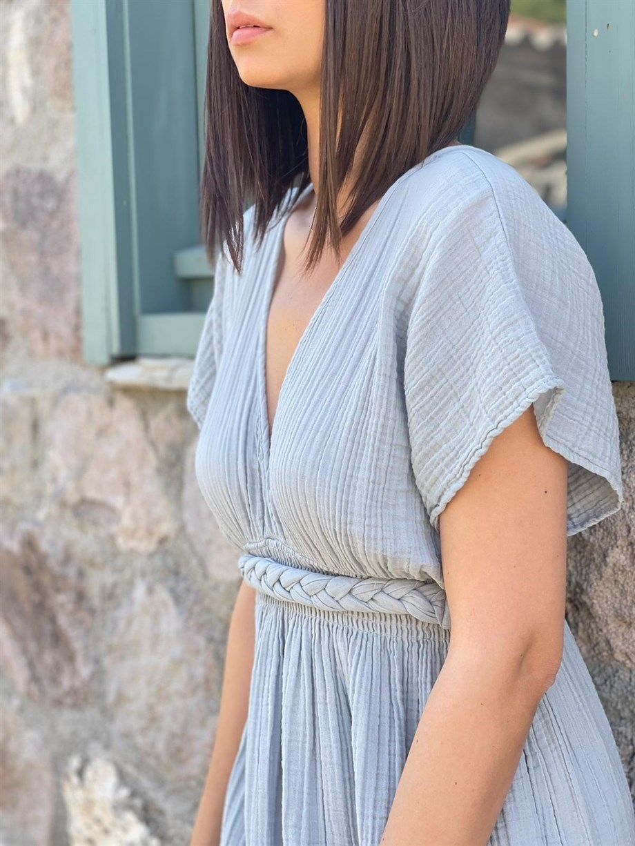 HELEN GRİ MÜSLİN ELBİSE