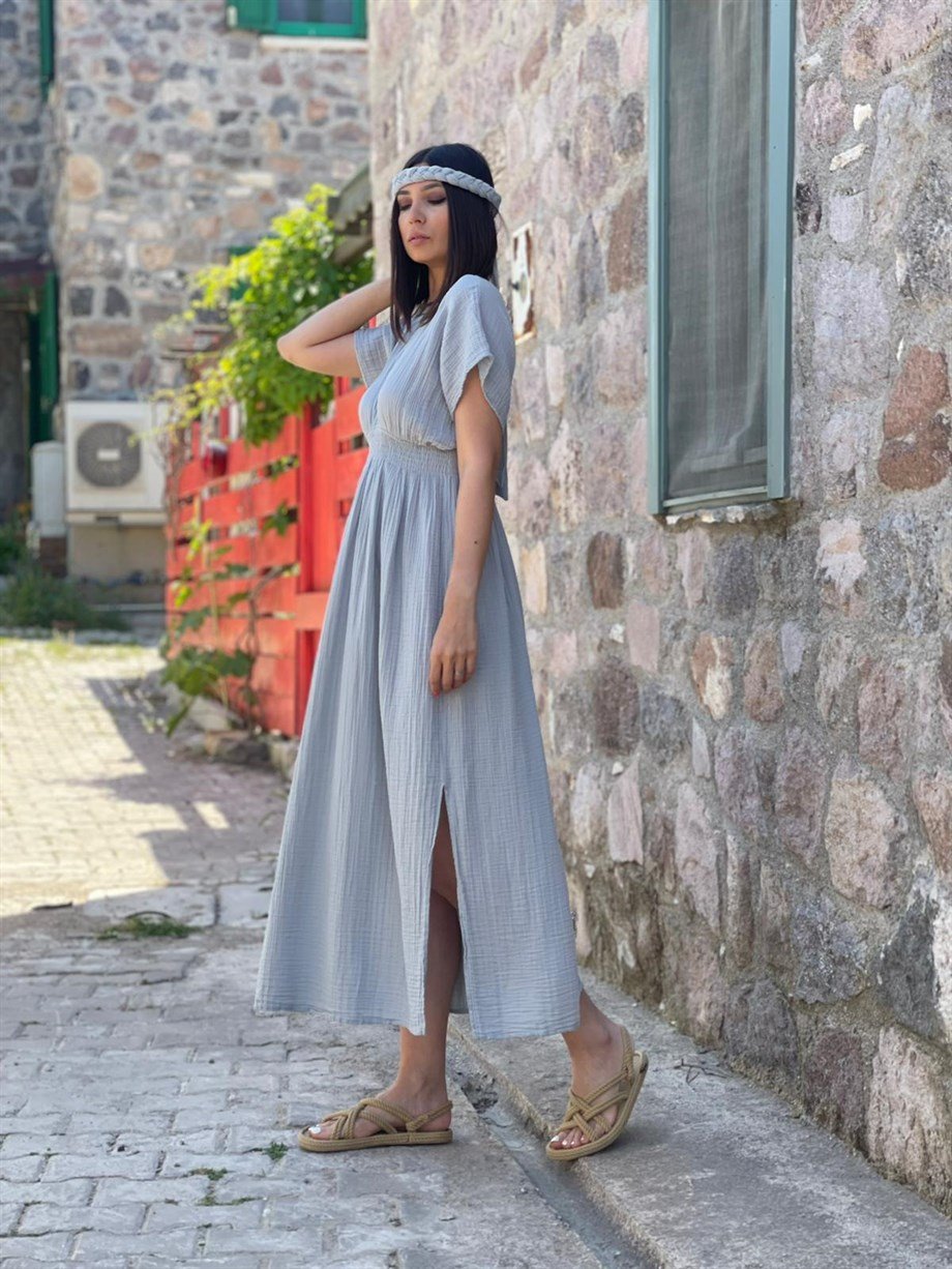 HELEN GRİ MÜSLİN ELBİSE