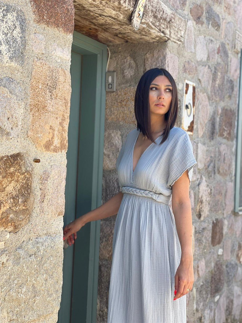 HELEN GRİ MÜSLİN ELBİSE