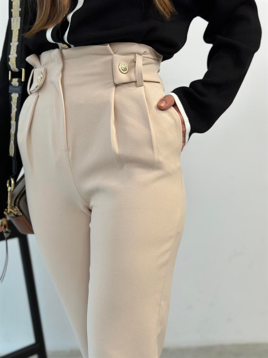 HİONA BELİ PİLELİ KREM HAVUÇ PANTOLON