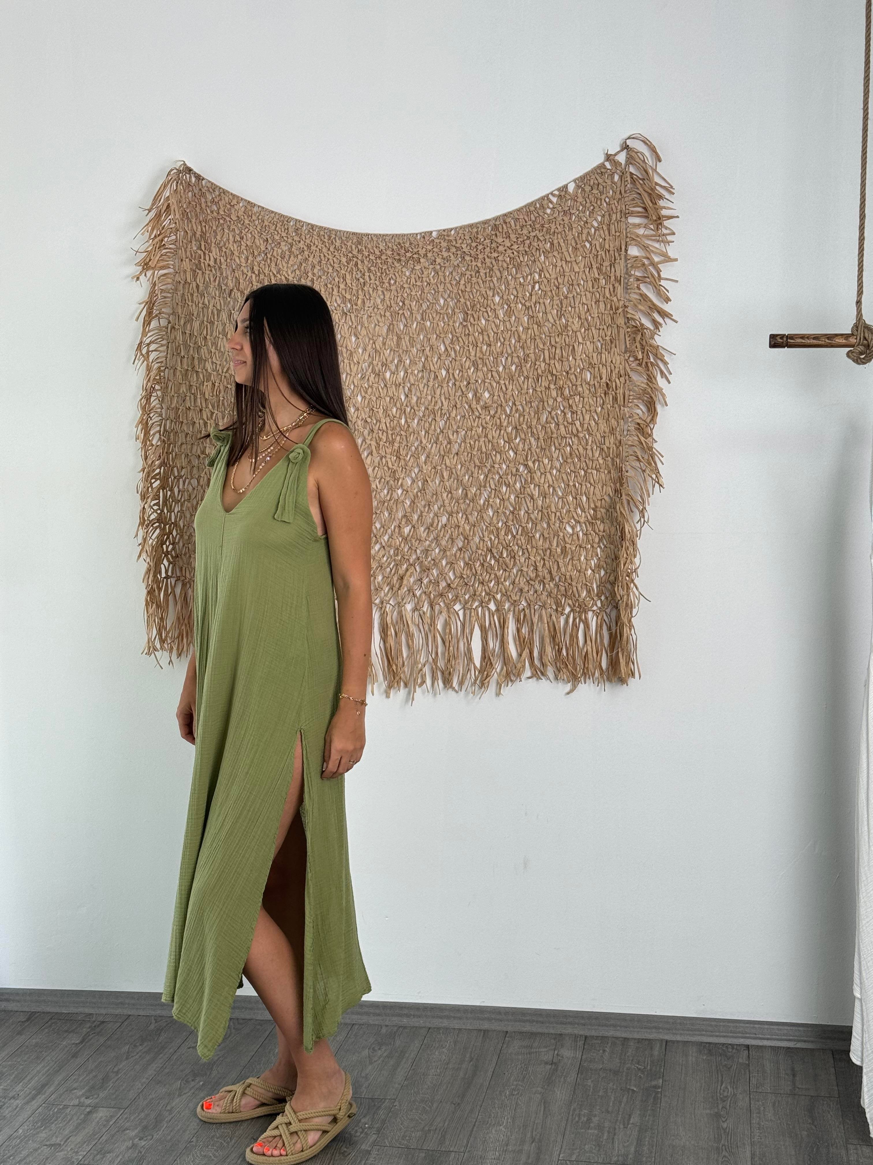 HİVA OMUZ BAĞLAMALI SAGE GREEN ELBİSE