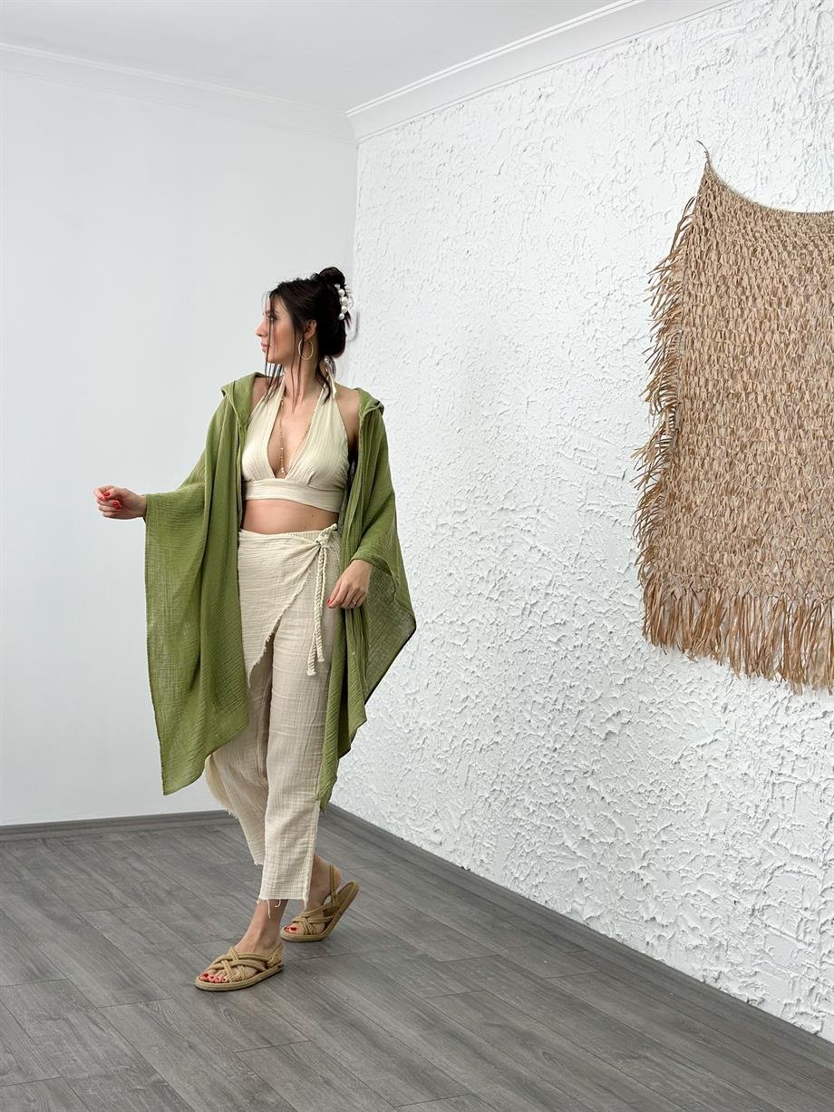 KAPŞONLU SAGE GREEN PELERİN