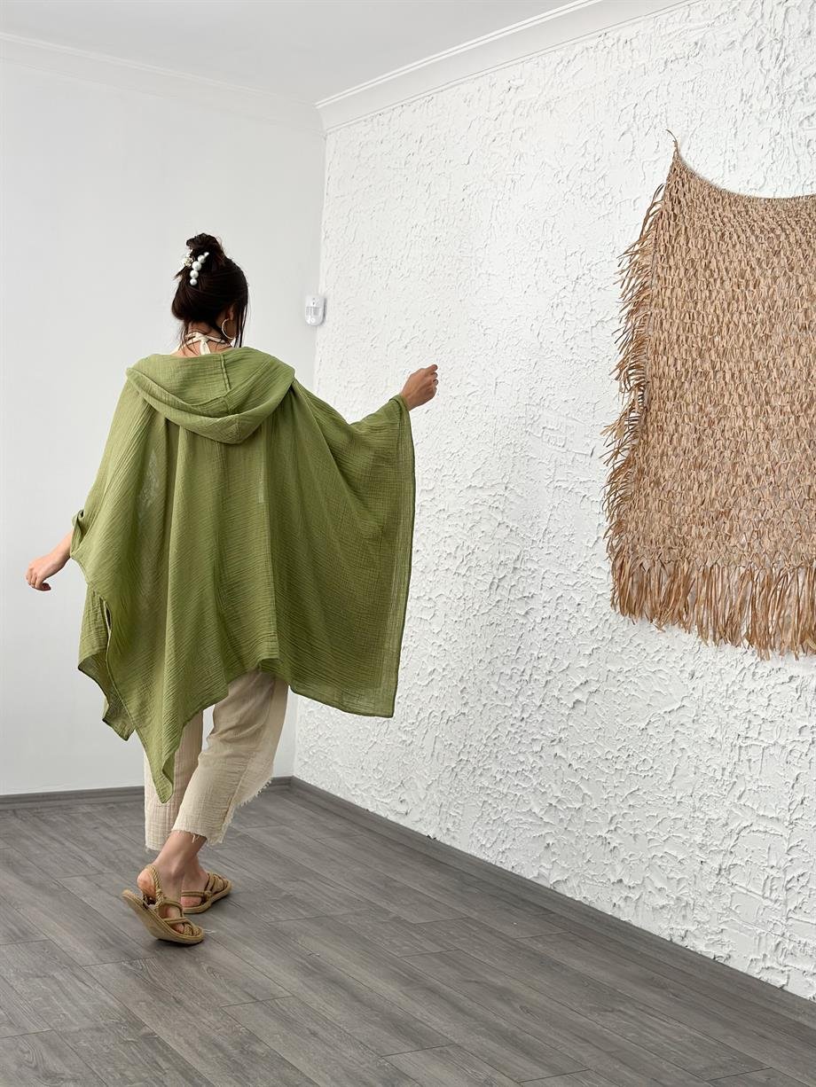 KAPŞONLU SAGE GREEN PELERİN