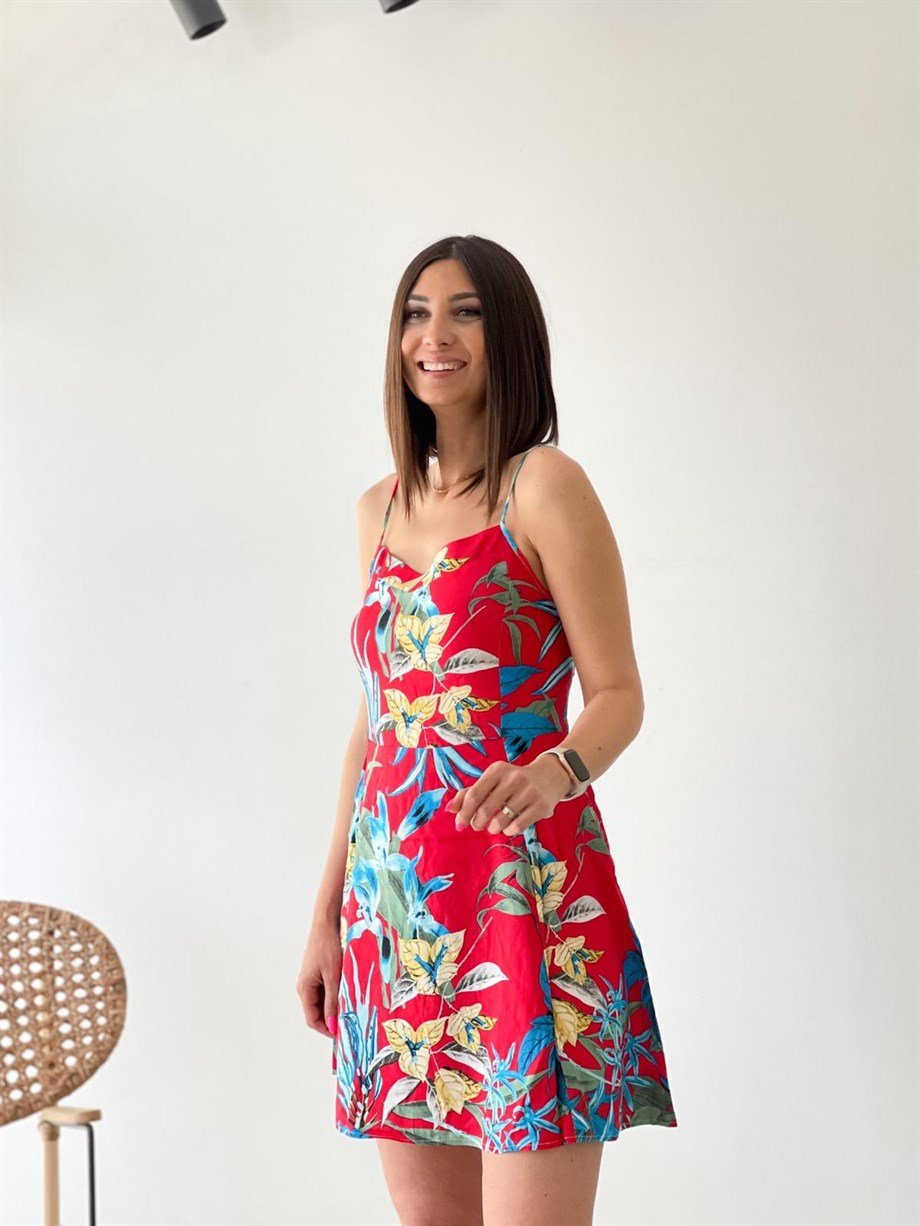 KATE KIRMIZI DESENLİ ELBİSE