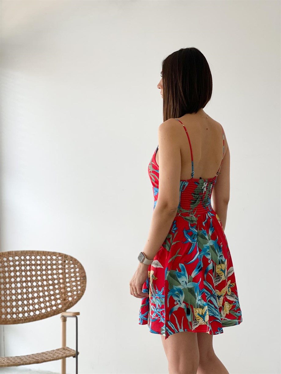 KATE KIRMIZI DESENLİ ELBİSE