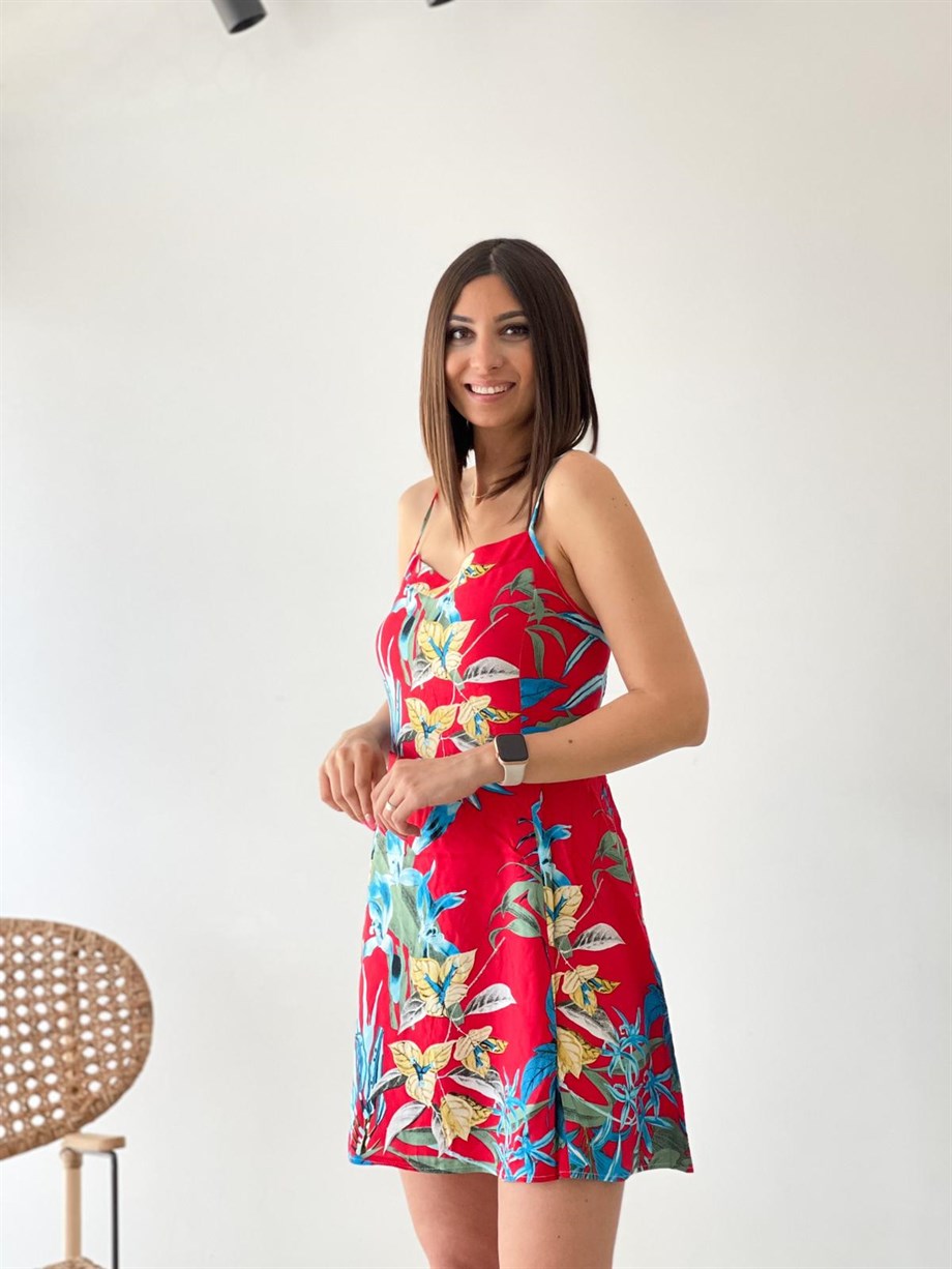 KATE KIRMIZI DESENLİ ELBİSE