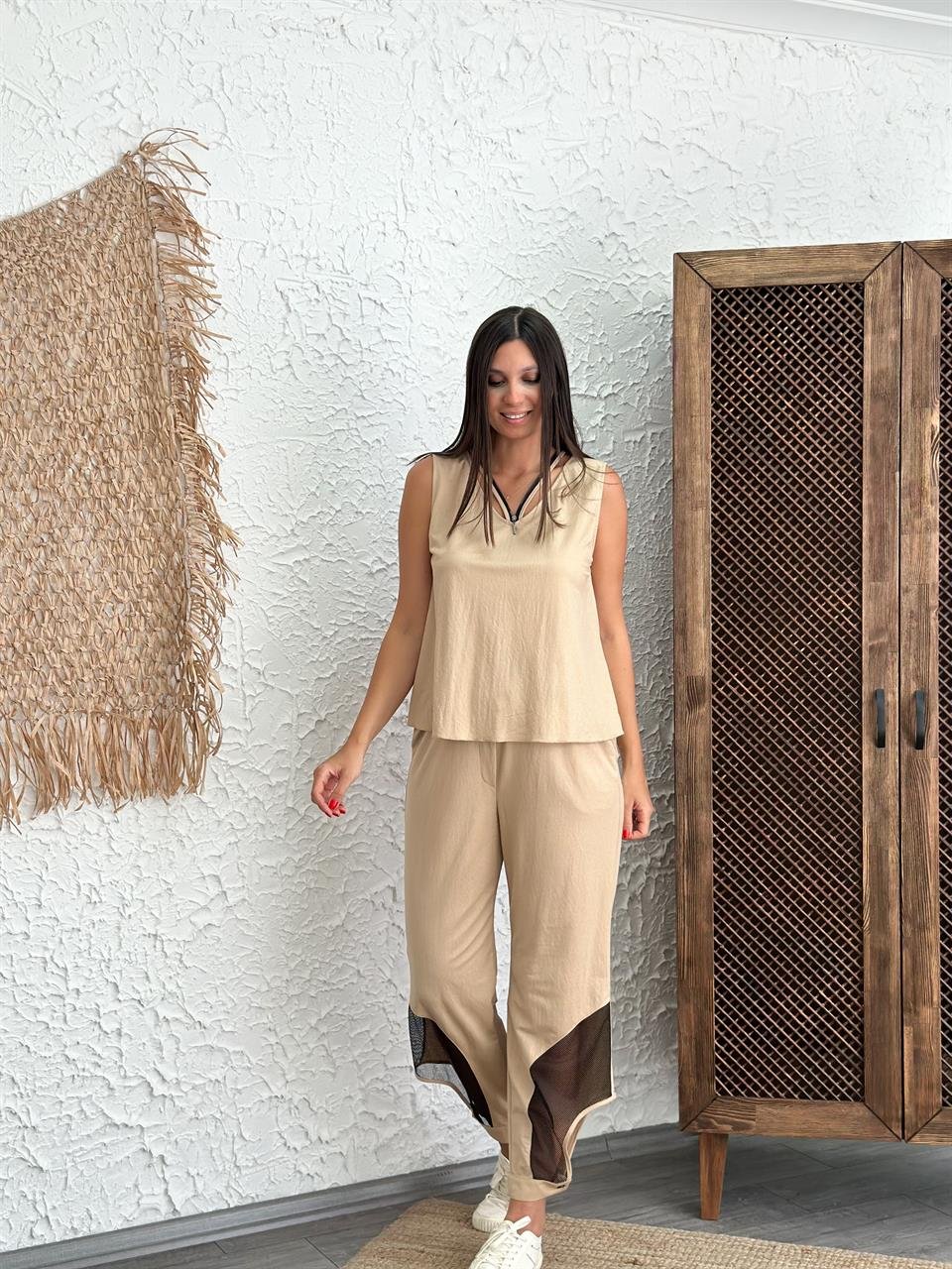 KÜBA PAÇA DETAYLI CAMEL PANTOLON