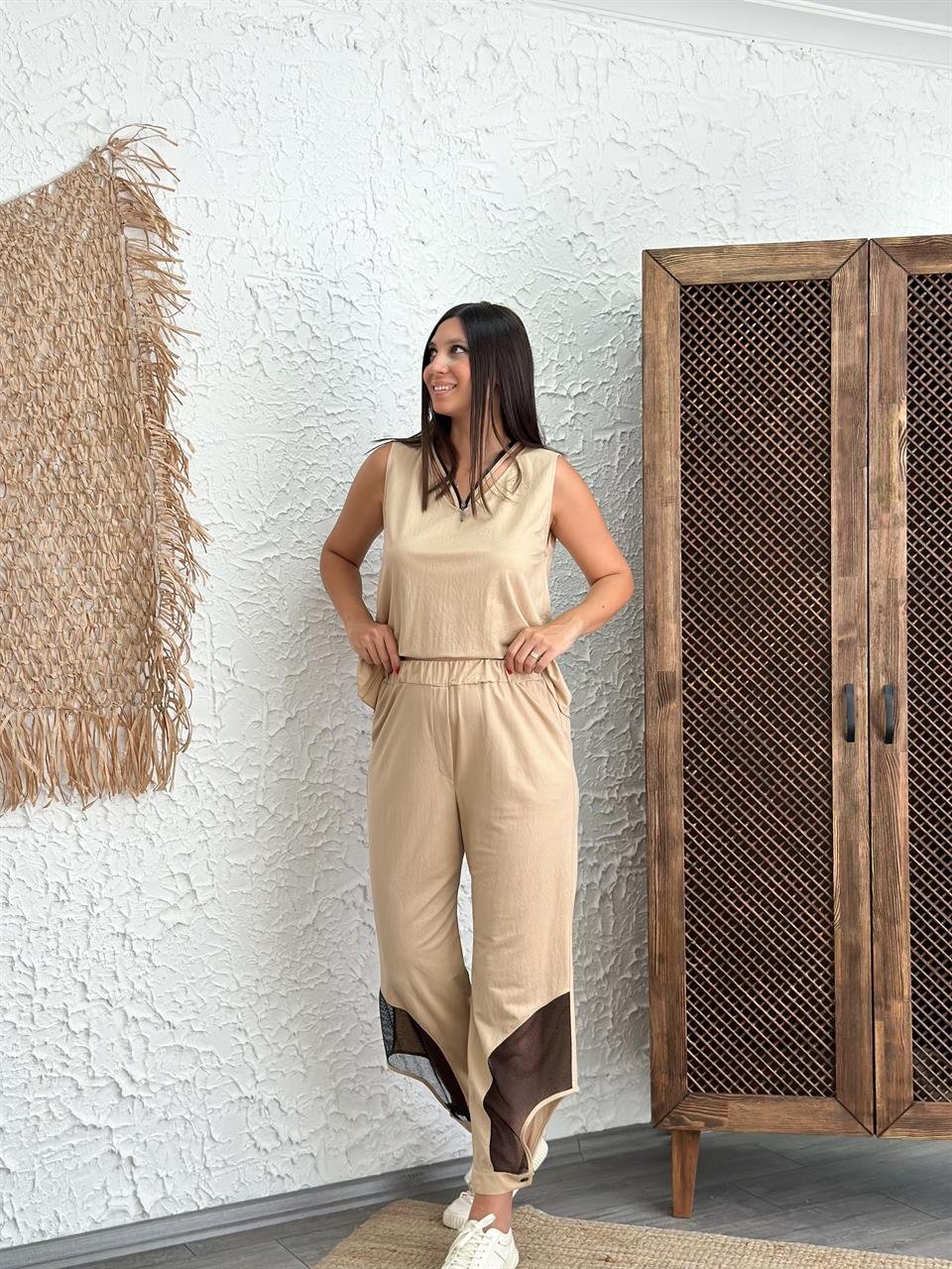 KÜBA PAÇA DETAYLI CAMEL PANTOLON