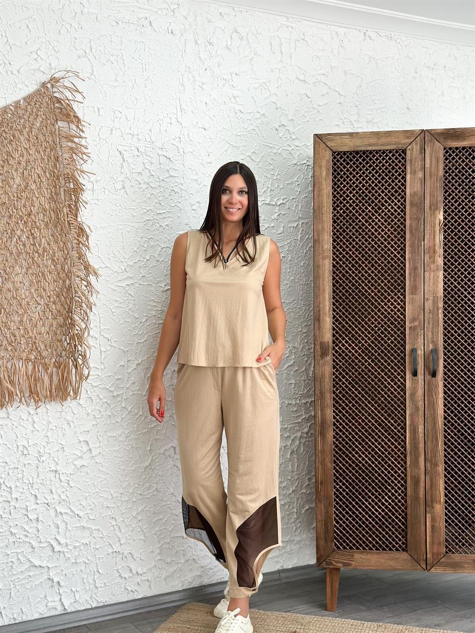 KÜBA PAÇA DETAYLI CAMEL PANTOLON
