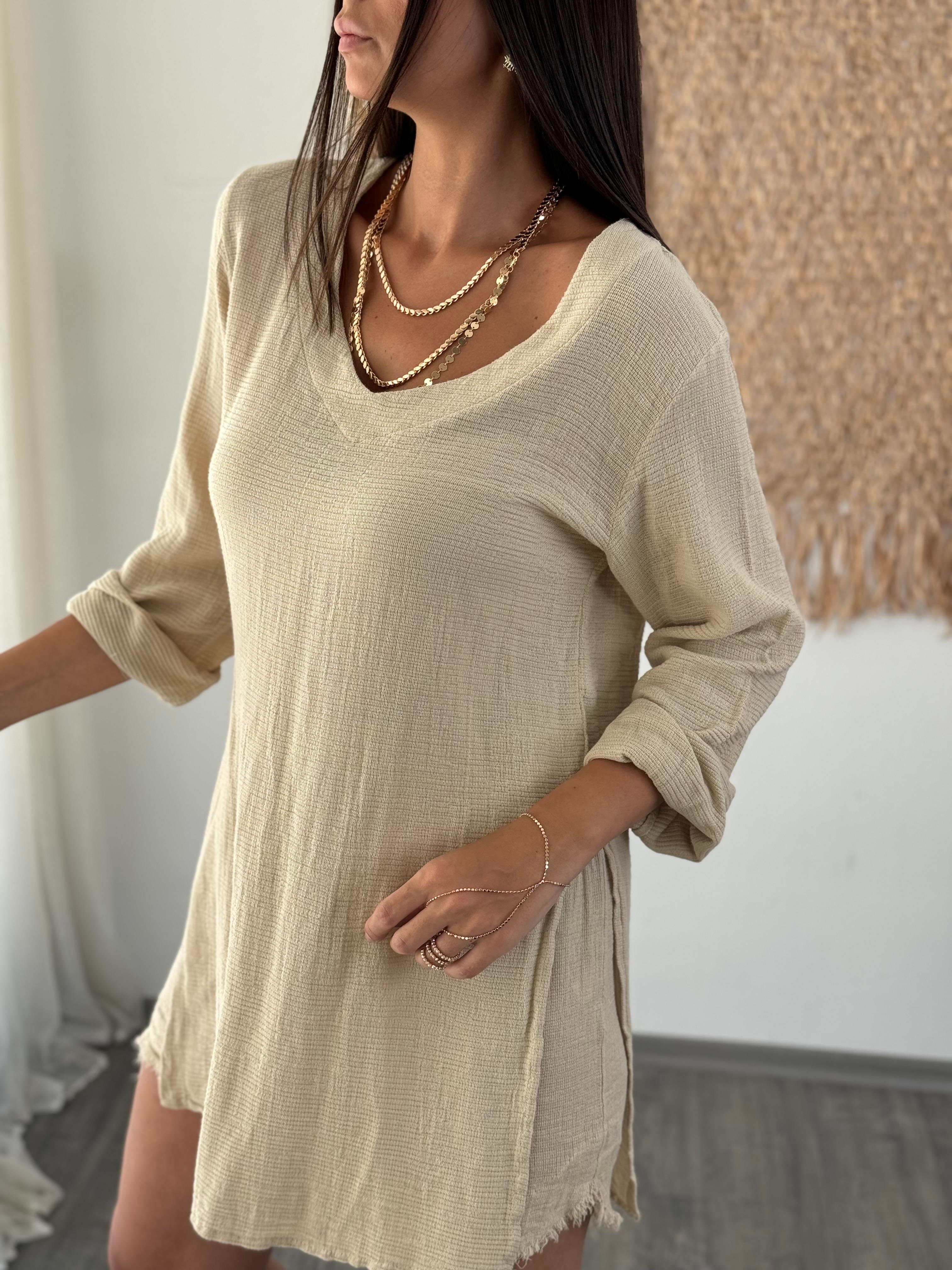 LADOGA UZUN KOLLU NATURAL BEJ BLUZ