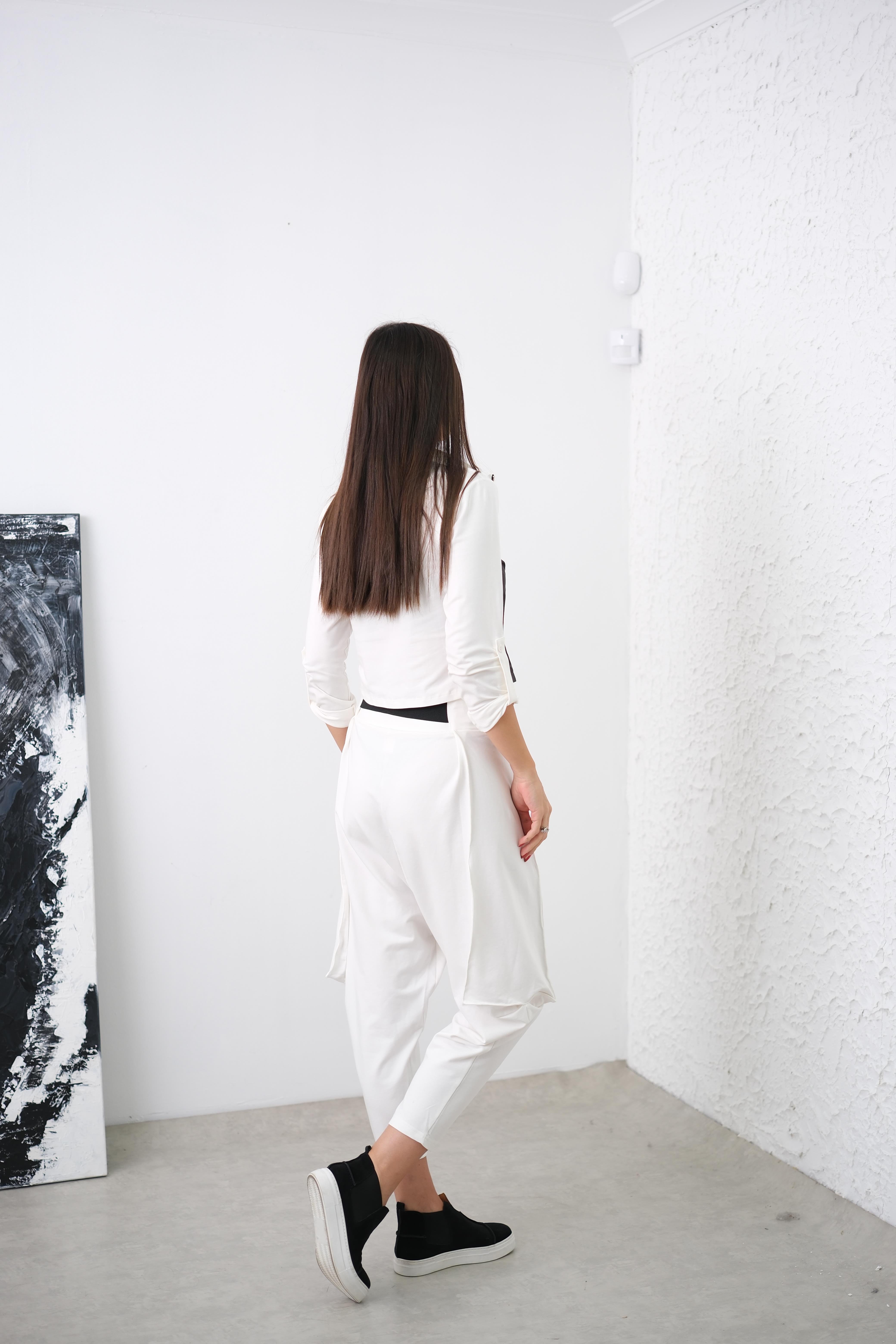 LAMU KEMERLİ BEYAZ ŞALVAR PANTOLON