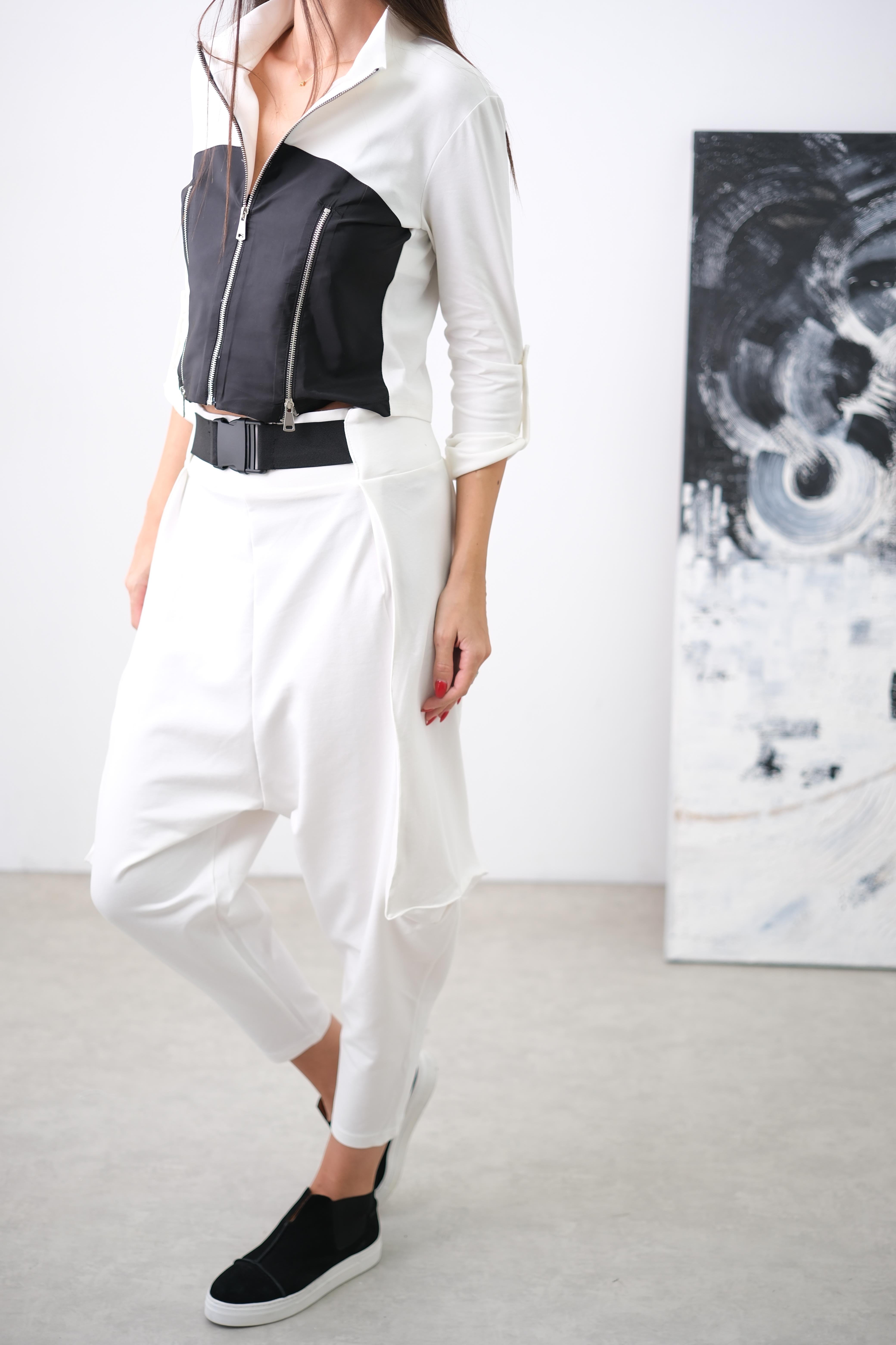 LAMU KEMERLİ BEYAZ ŞALVAR PANTOLON