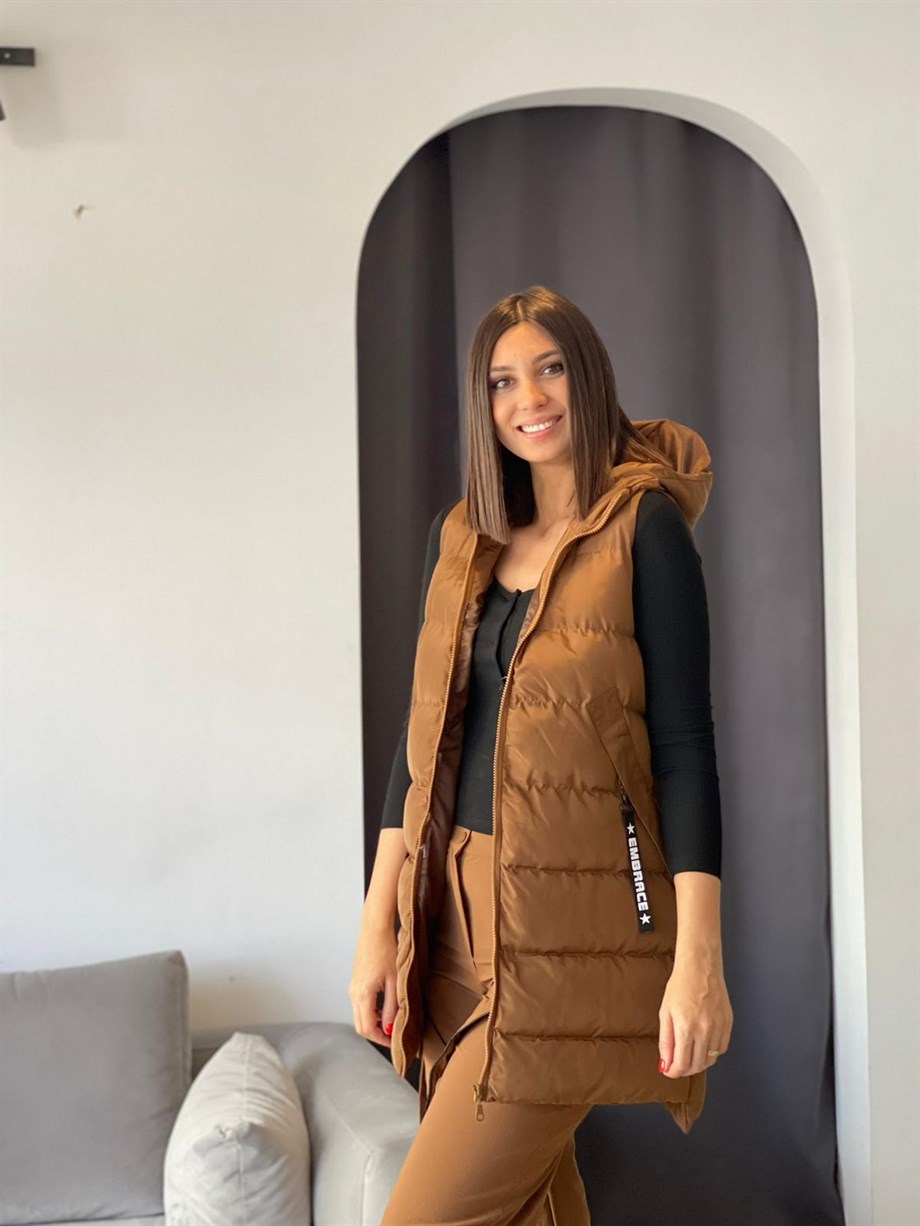 LANA KAHVE UZUN YELEK