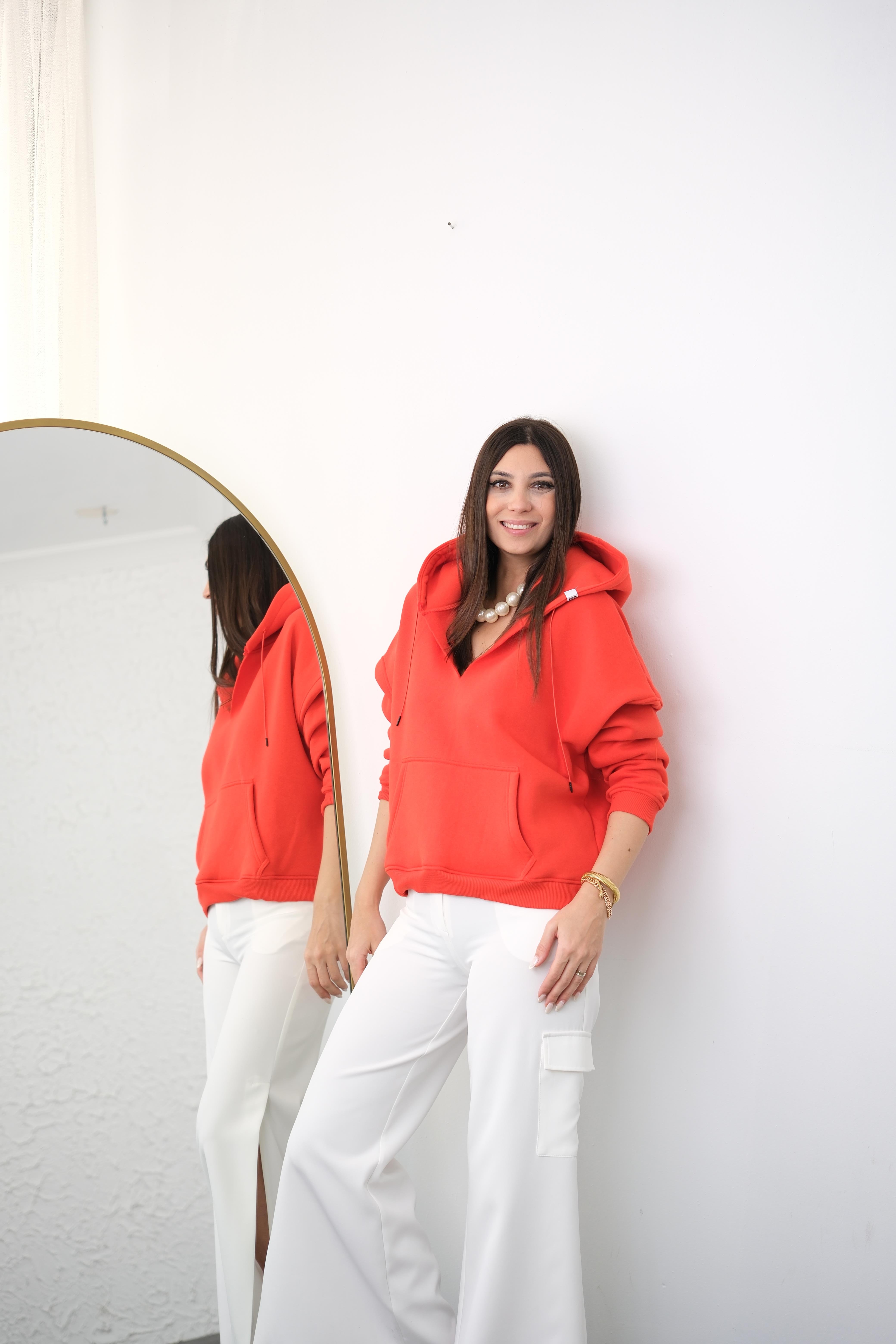 LANGE KIRMIZI KAPŞONLU SWEATSHIRT