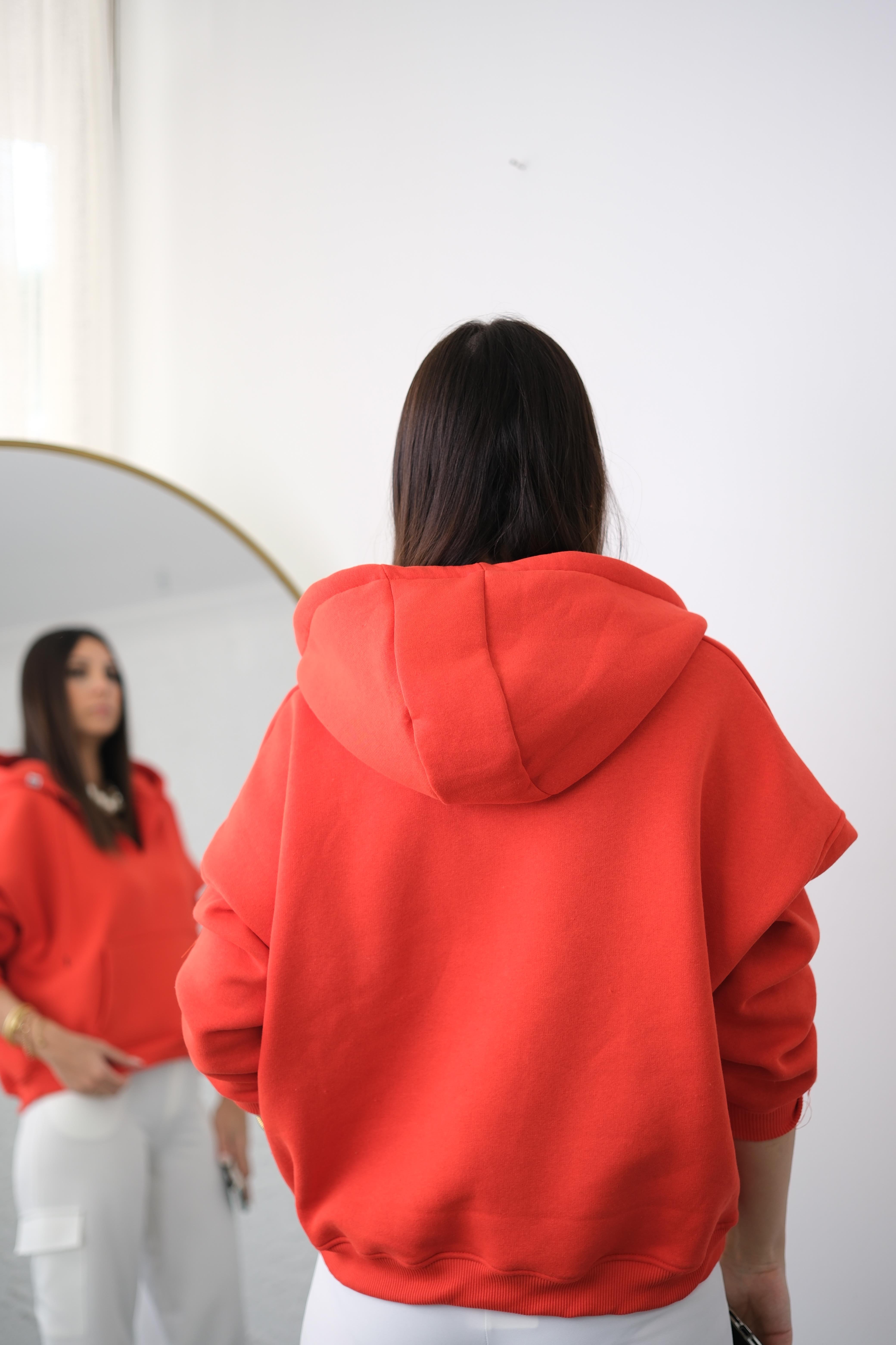 LANGE KIRMIZI KAPŞONLU SWEATSHIRT