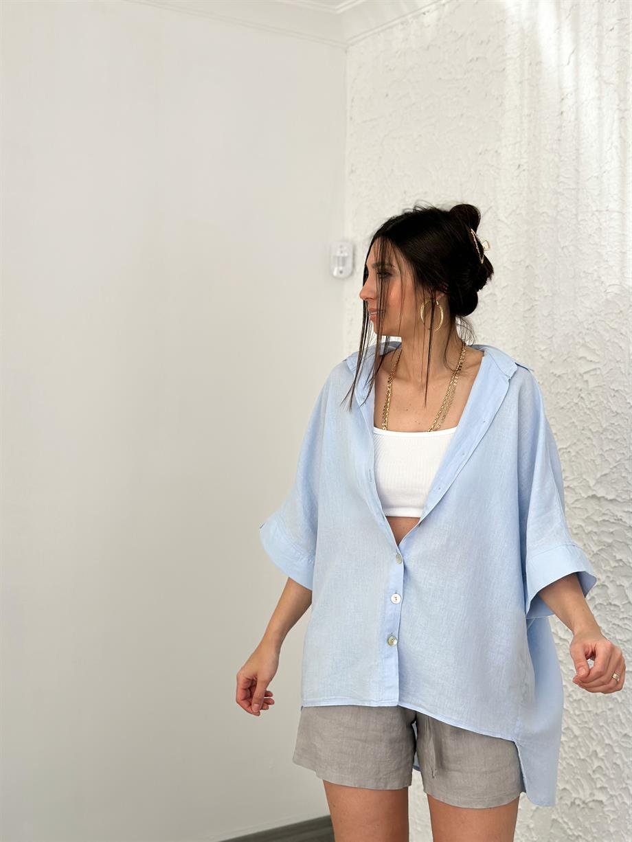 LARACHE BEBE MAVİ KETEN GÖMLEK