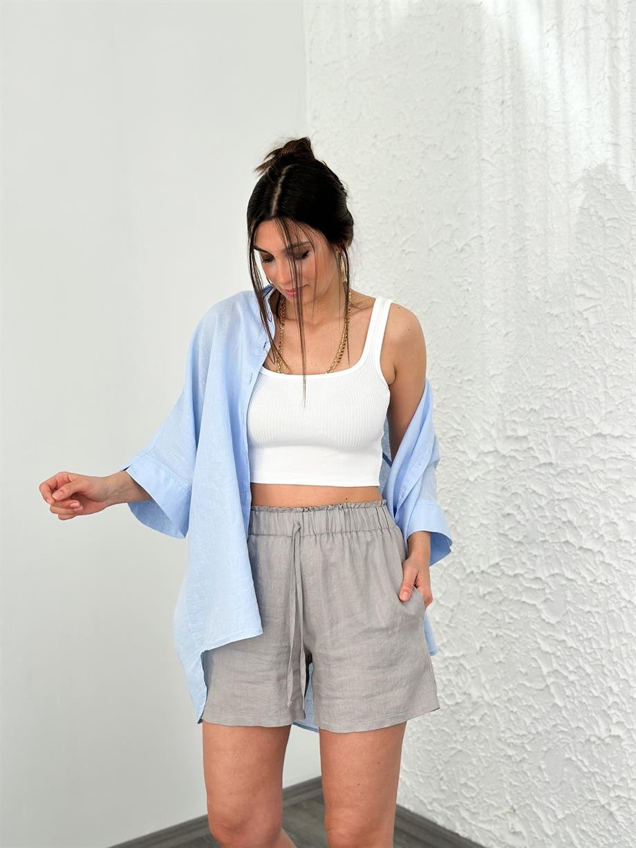 LARACHE BEBE MAVİ KETEN GÖMLEK