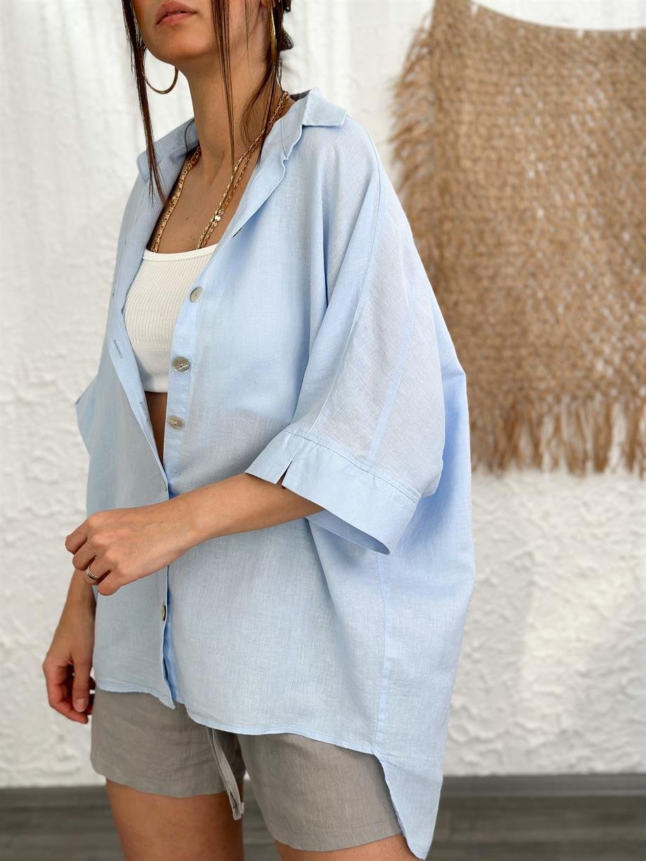 LARACHE BEBE MAVİ KETEN GÖMLEK