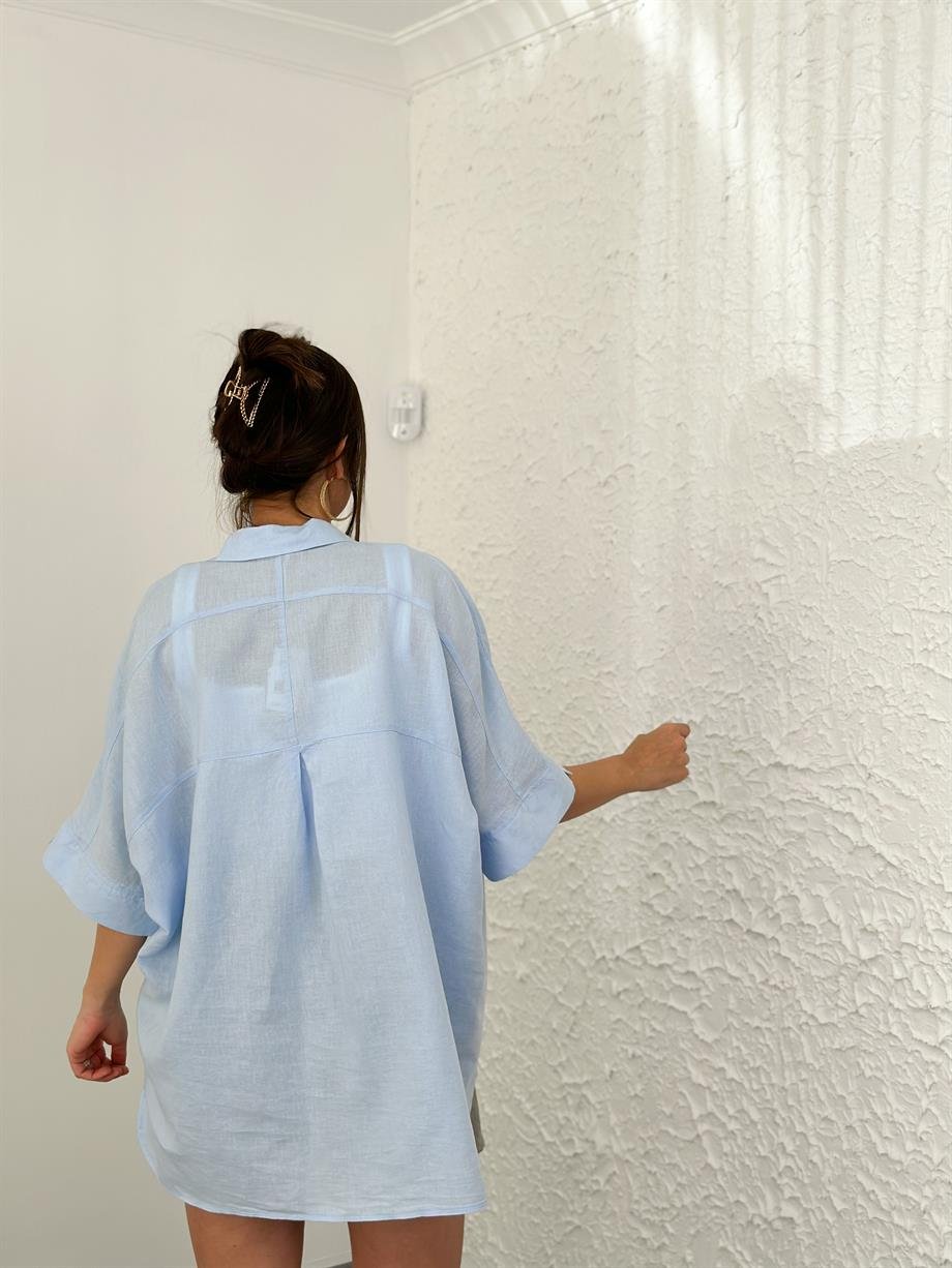 LARACHE BEBE MAVİ KETEN GÖMLEK