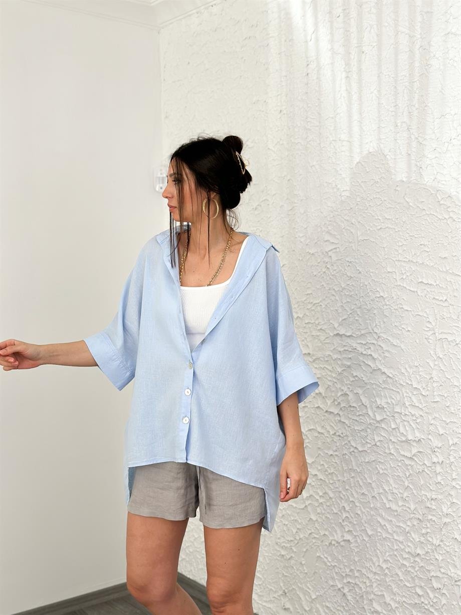 LARACHE BEBE MAVİ KETEN GÖMLEK