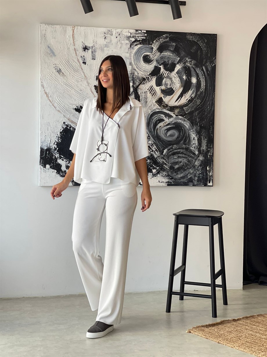 LATİNA BEYAZ BOL PAÇA PANTOLON