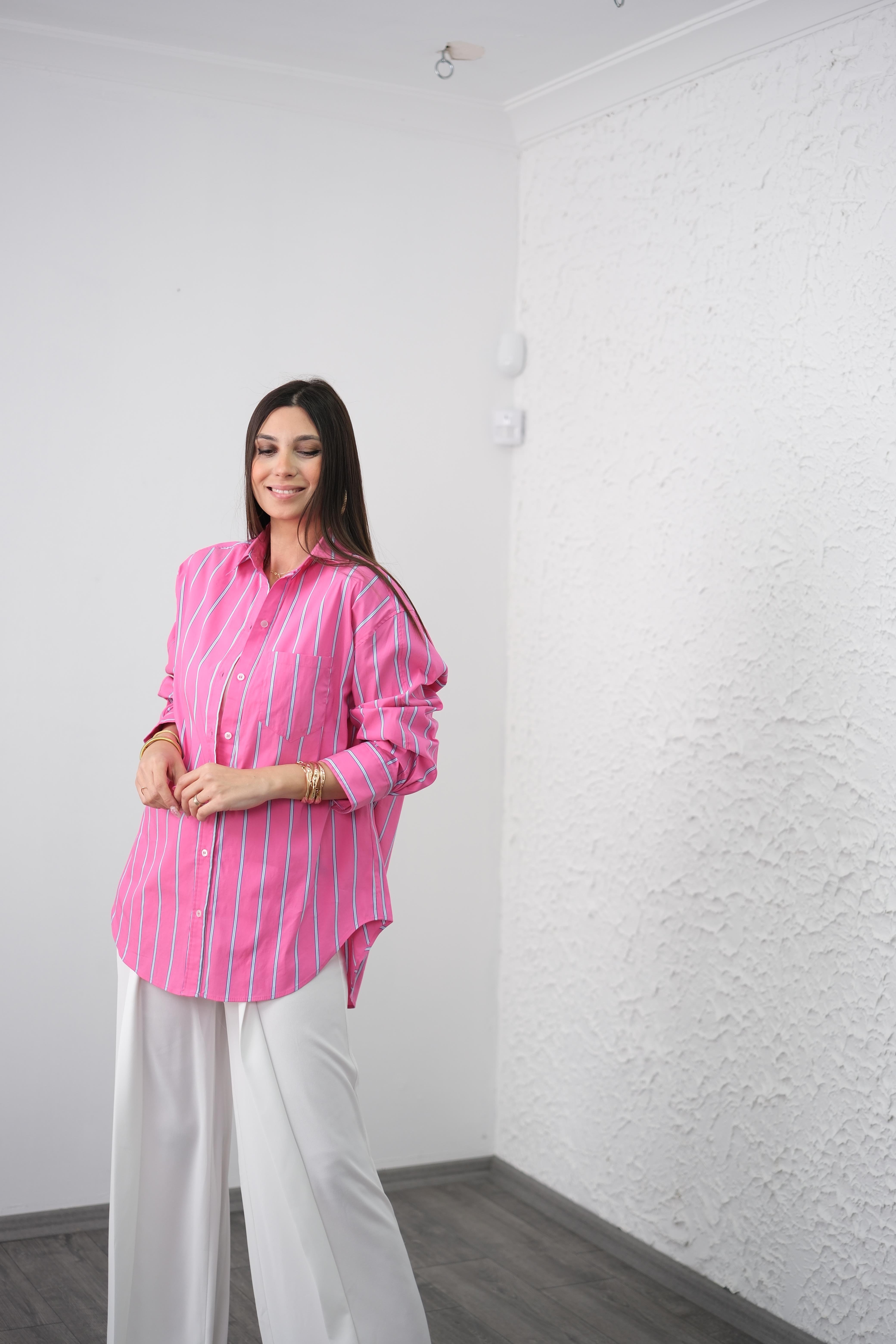 LİVER PEMBE ÇİZGİLİ OVERSİZE GÖMLEK