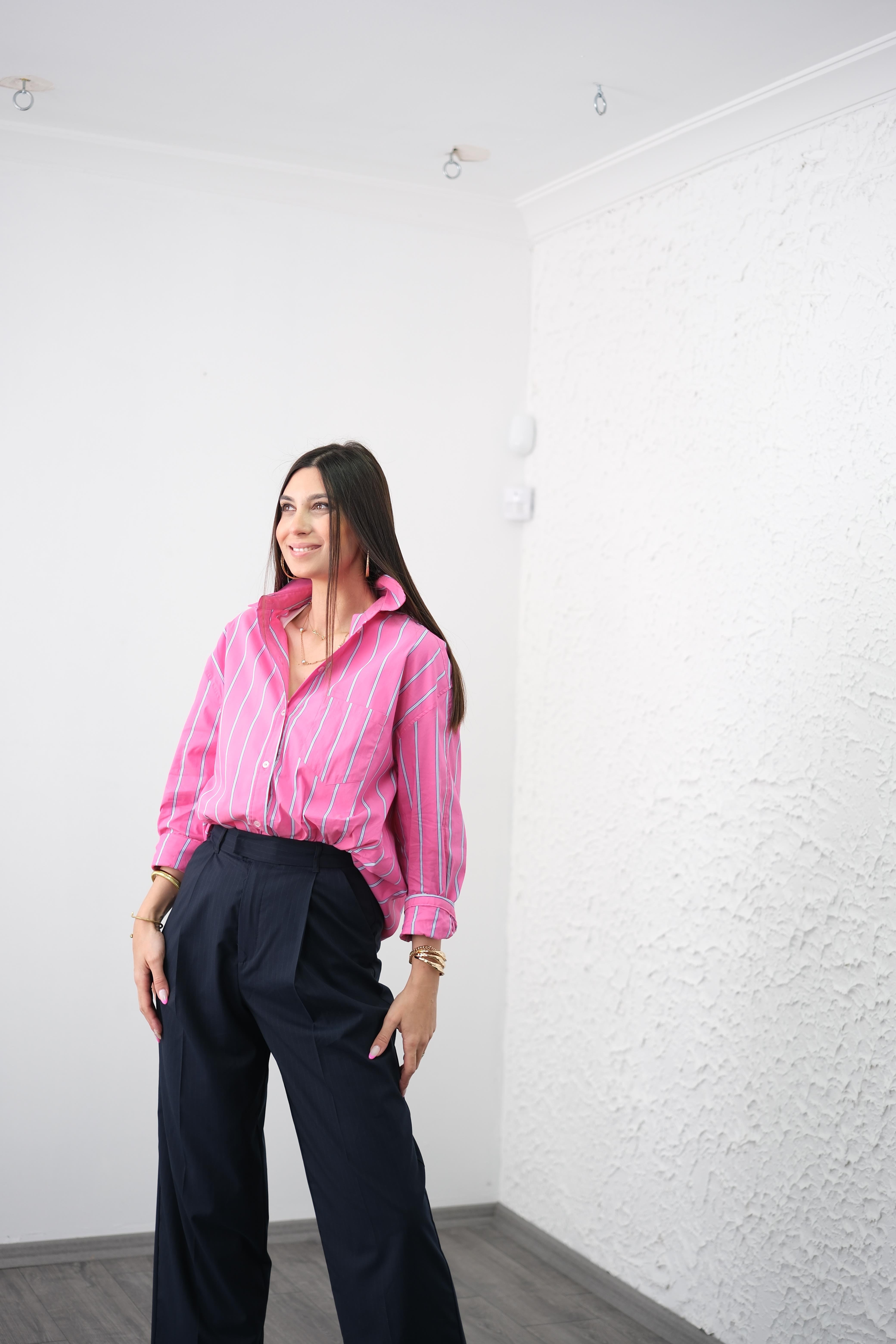 LİVER PEMBE ÇİZGİLİ OVERSİZE GÖMLEK