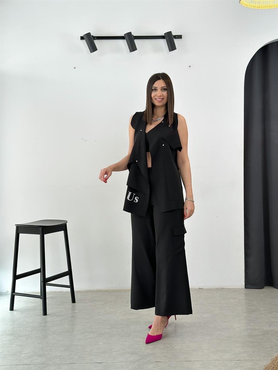 LOGONA YIRTMAÇLI SİYAH PANTOLON