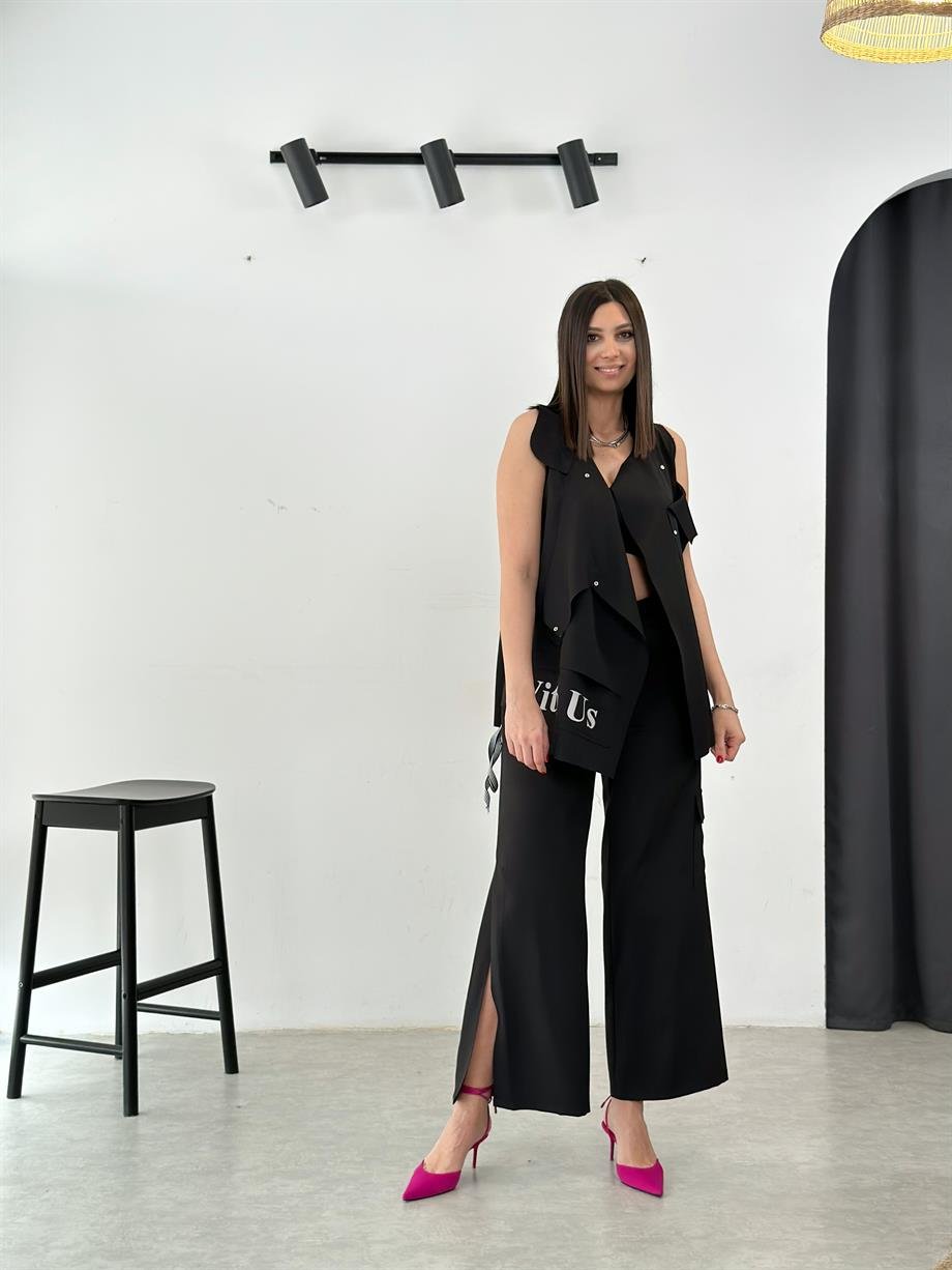 LOGONA YIRTMAÇLI SİYAH PANTOLON