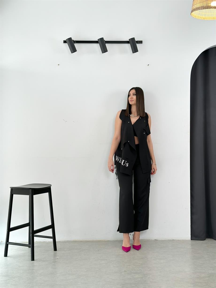 LOGONA YIRTMAÇLI SİYAH PANTOLON